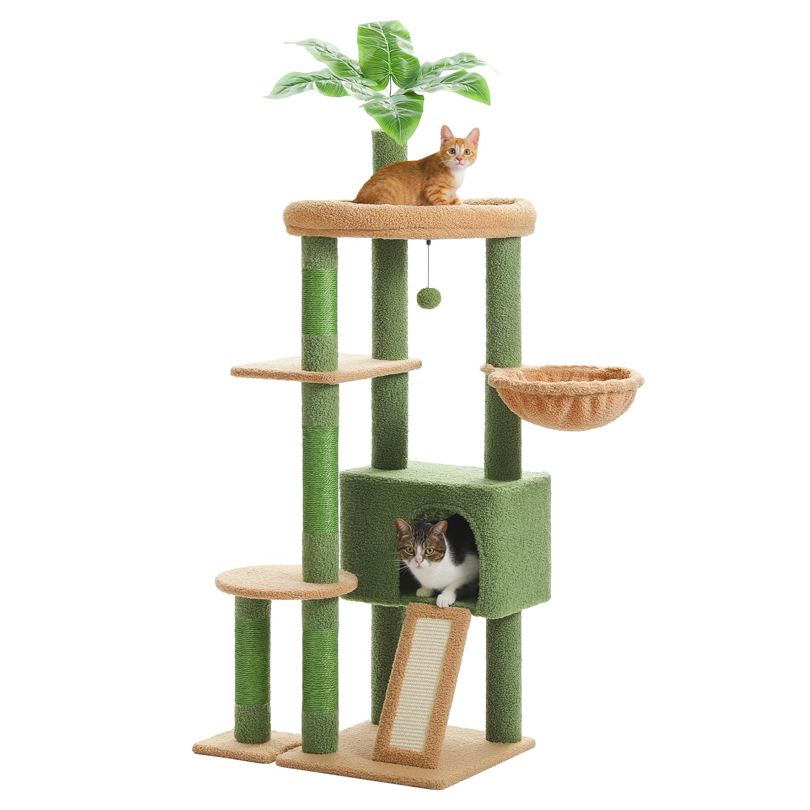 Pequlti 53'' Cat Tree For Indoor Cats, Large Condo, Sisal Scratching Posts, Hammock & Perch, Fresh Cactus Design, Sturdy, Multi-