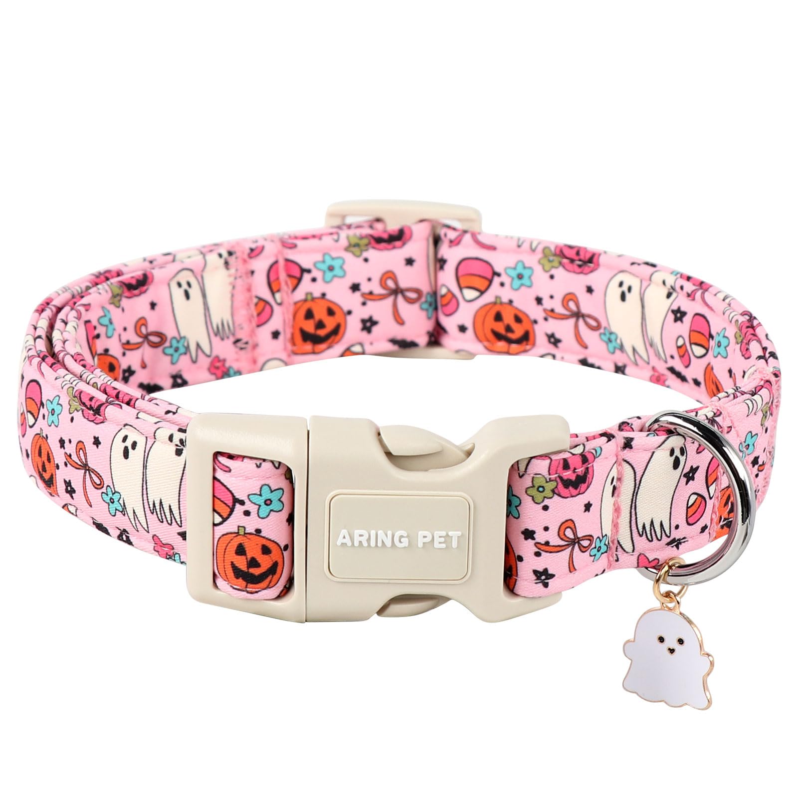 Aring Pet Halloween Dog Collar-Cute Pink Dog Collars, Adjustable Pumpkin Ghost Printed Pet Collars Puppy Collar With Quick Relea