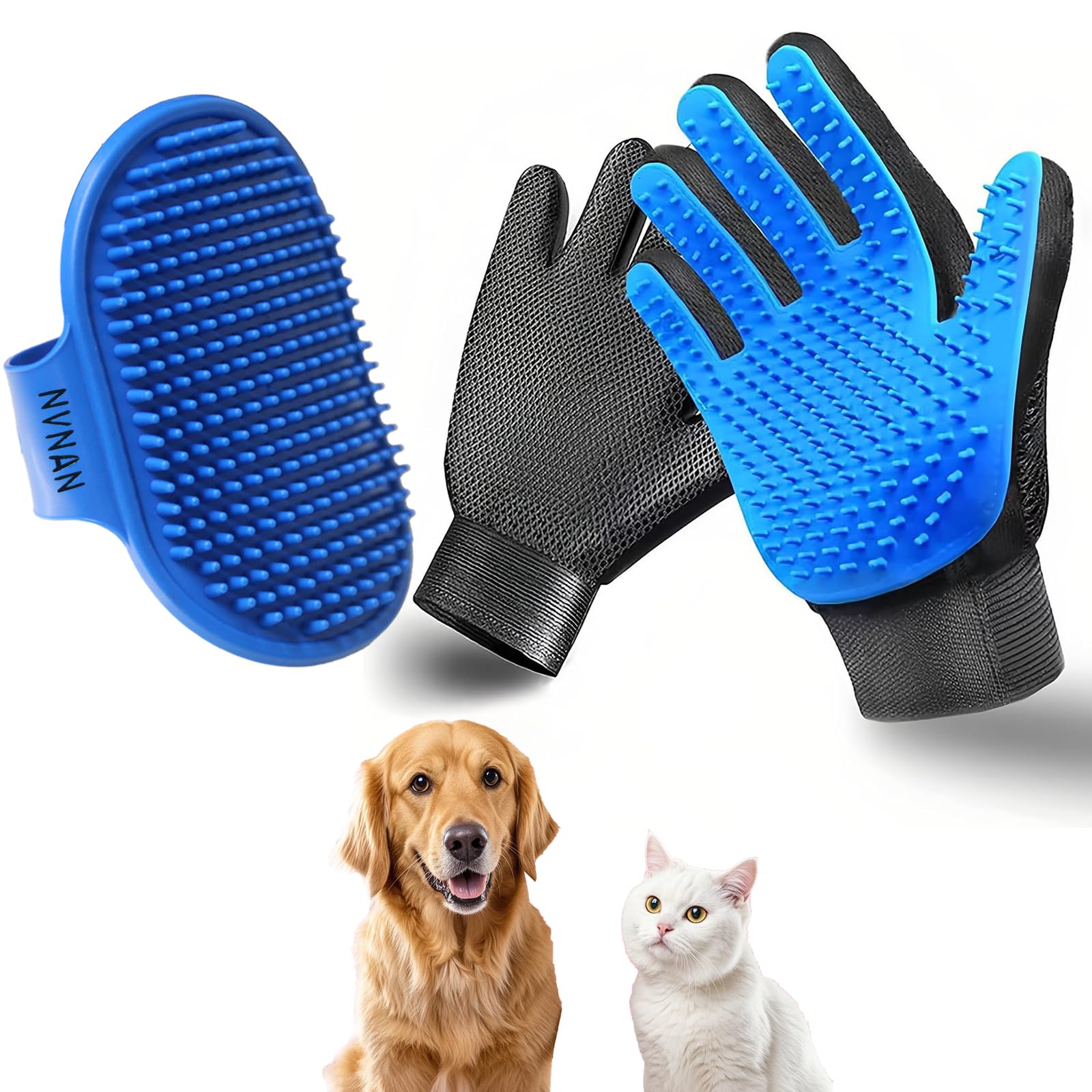 Nvnan Cat & Dog Grooming Gloves - Deshedding Brush For Shedding, Gentle Pet Hair Remover & Massage Gloves For Cats, Dogs, All Fu