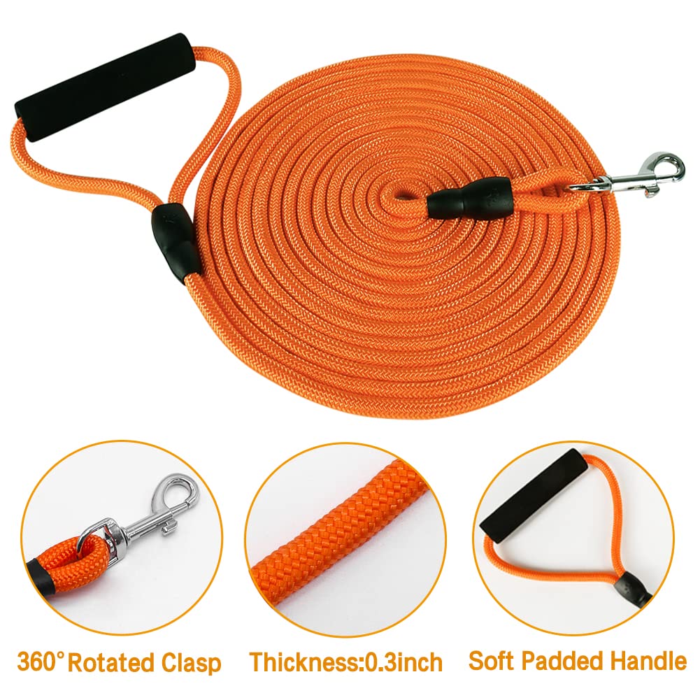 Vivifying Dog Training Leash, 20Ft Floating Dog Check Cord, Long Dog Rope Leash With Comfortable Handle For Outside, Hiking, Swi