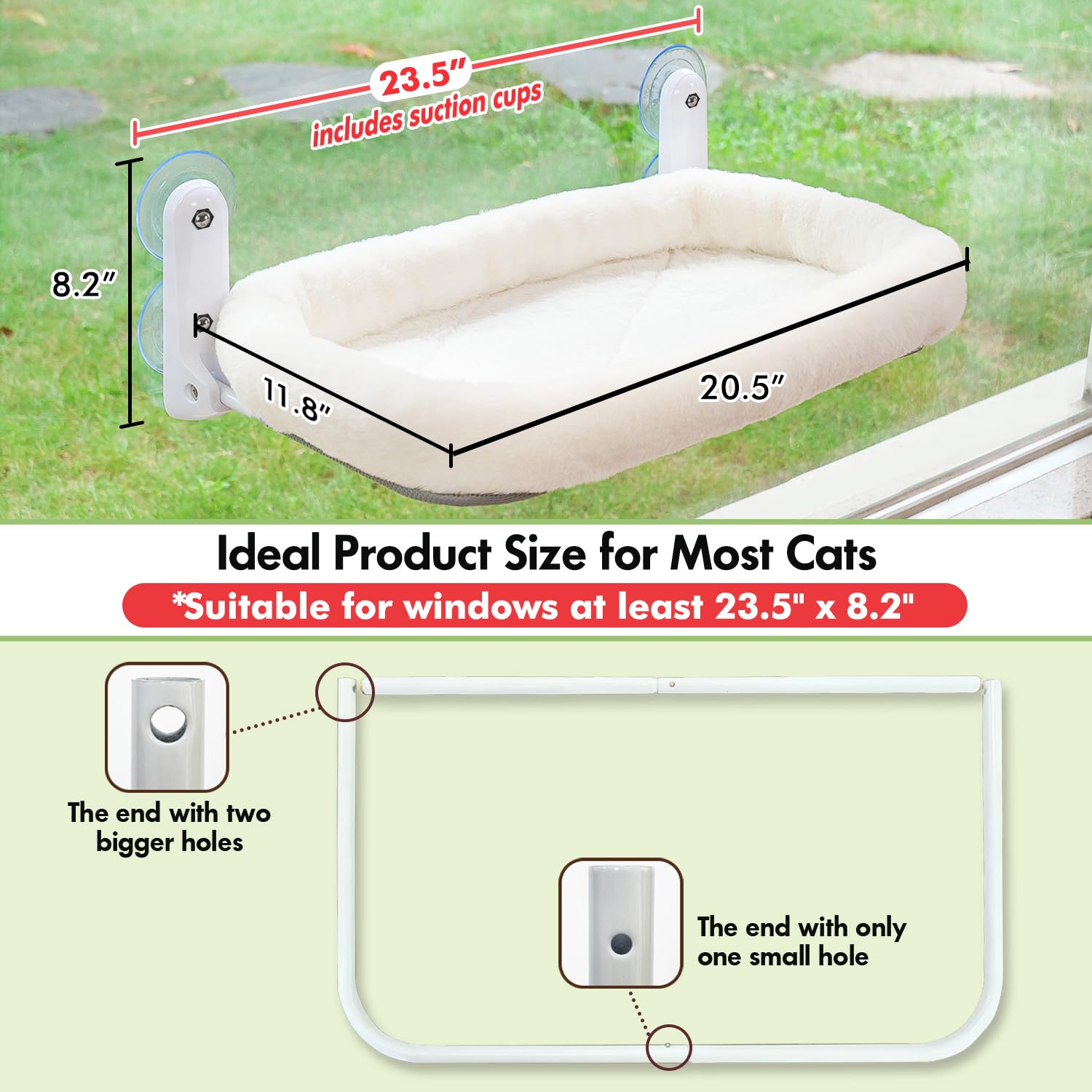 Zoratoo Cat Window Perch, Cordless Cat Hammock Window Seat With Cozy Pad Bed Cover For Indoor Cats, Durable Metal Frame Support