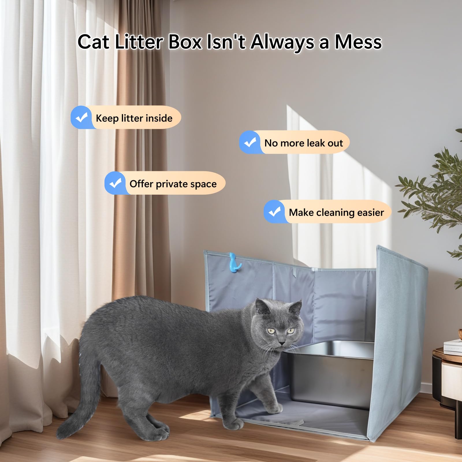 Gesomepurrz Extra Large Cat Litter Box Enclosure, Open Top High Side Splash Guard For Litter Box, Waterproof Pee Shield For Cat