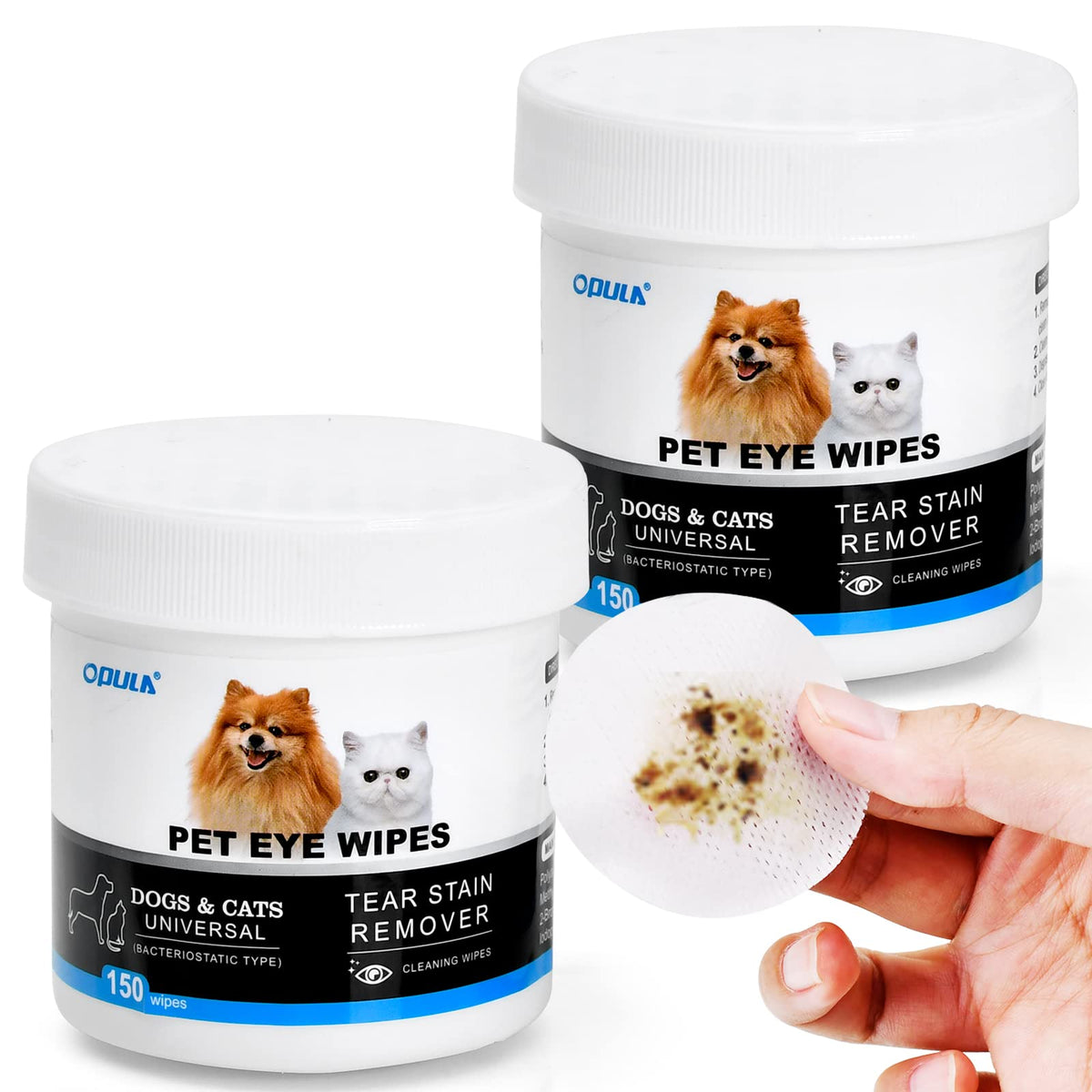 Opula Dog Eye Wipes,Cat Dog Eye Cleaner,Pet Tear Stain Remover Wipes,300 Count Dog Eye Cleaning Wipes,Eye Cleaner Pads, Unscented Gentle Pet Tear Wipe