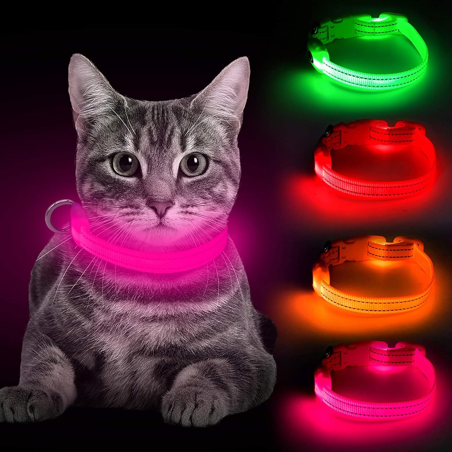 Bseen Light Up Dog Collar - Reflective Led Dog Collar Rechargeable Glowing Pet Collar For Puppies & Cats, Safety Dog Lights For 