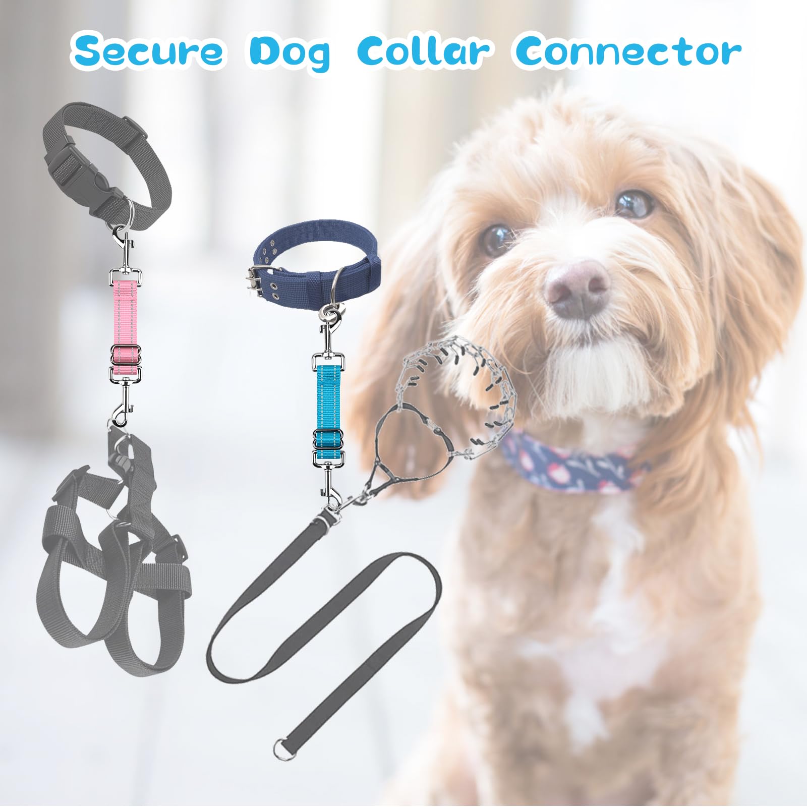 Yuepet Dog Safety Collar Clips 5 Pack Adjustable Prong Collar Backup Clips Reflective Double Ended Backup Clasp Leash Connector