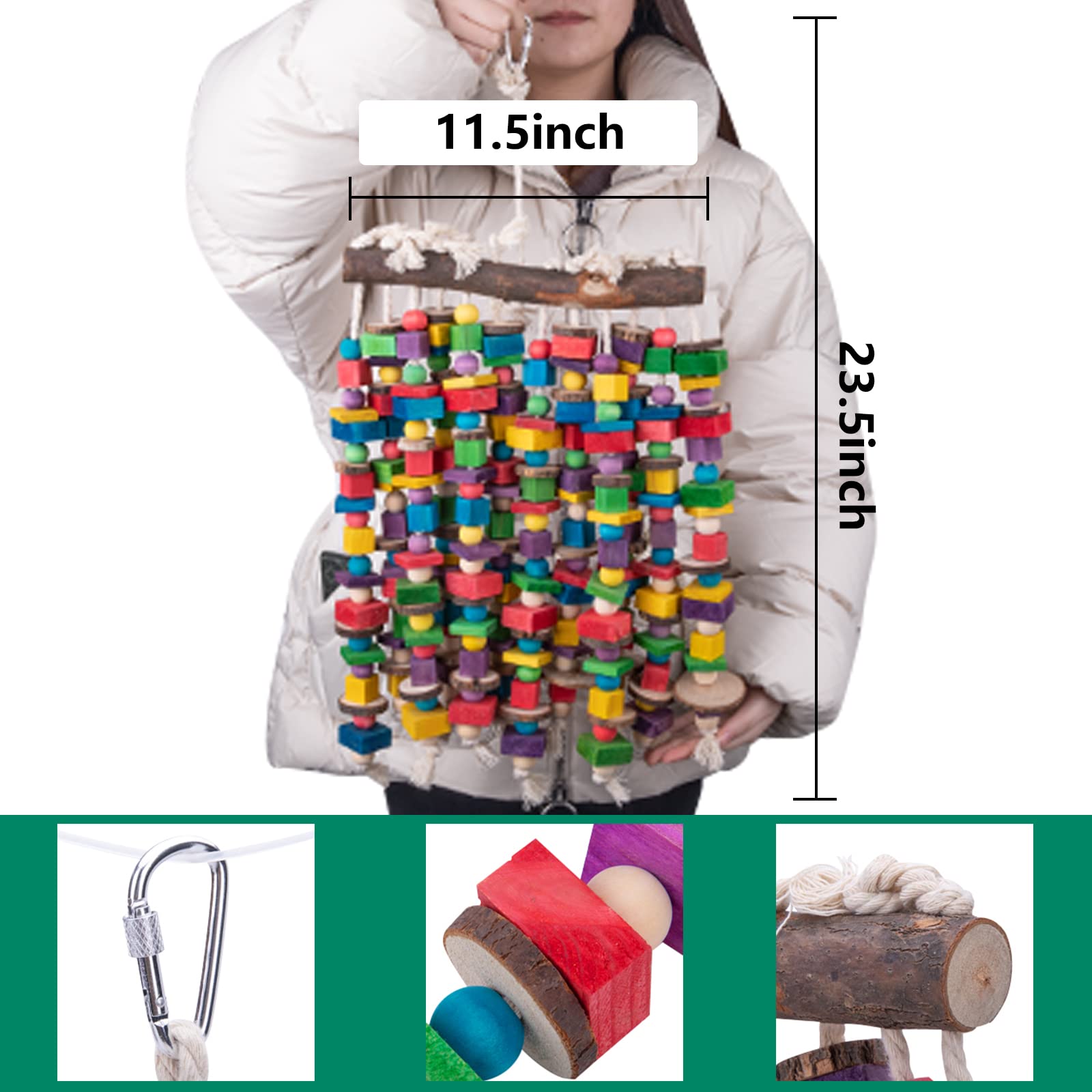 Deloky Extra Large Bird Parrot Chewing Toy-Multicolored Natural Wooden Blocks Bird Tearing Toys Suggested For Macaws Cockatoos,A