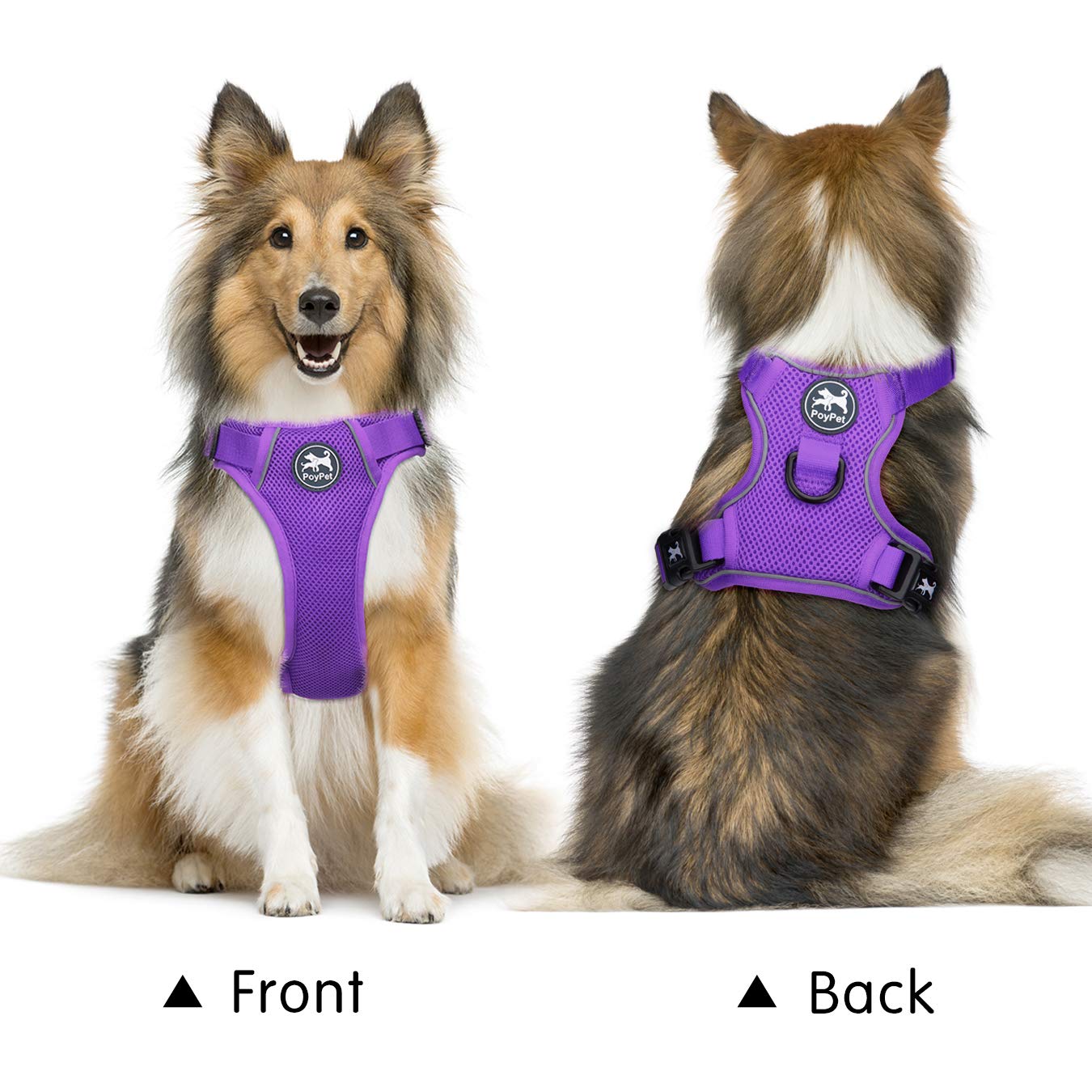Poypet Reflective Soft Breathable Mesh Dog Harness No Choke Double Padded Vest Adjustable(Purple,L)