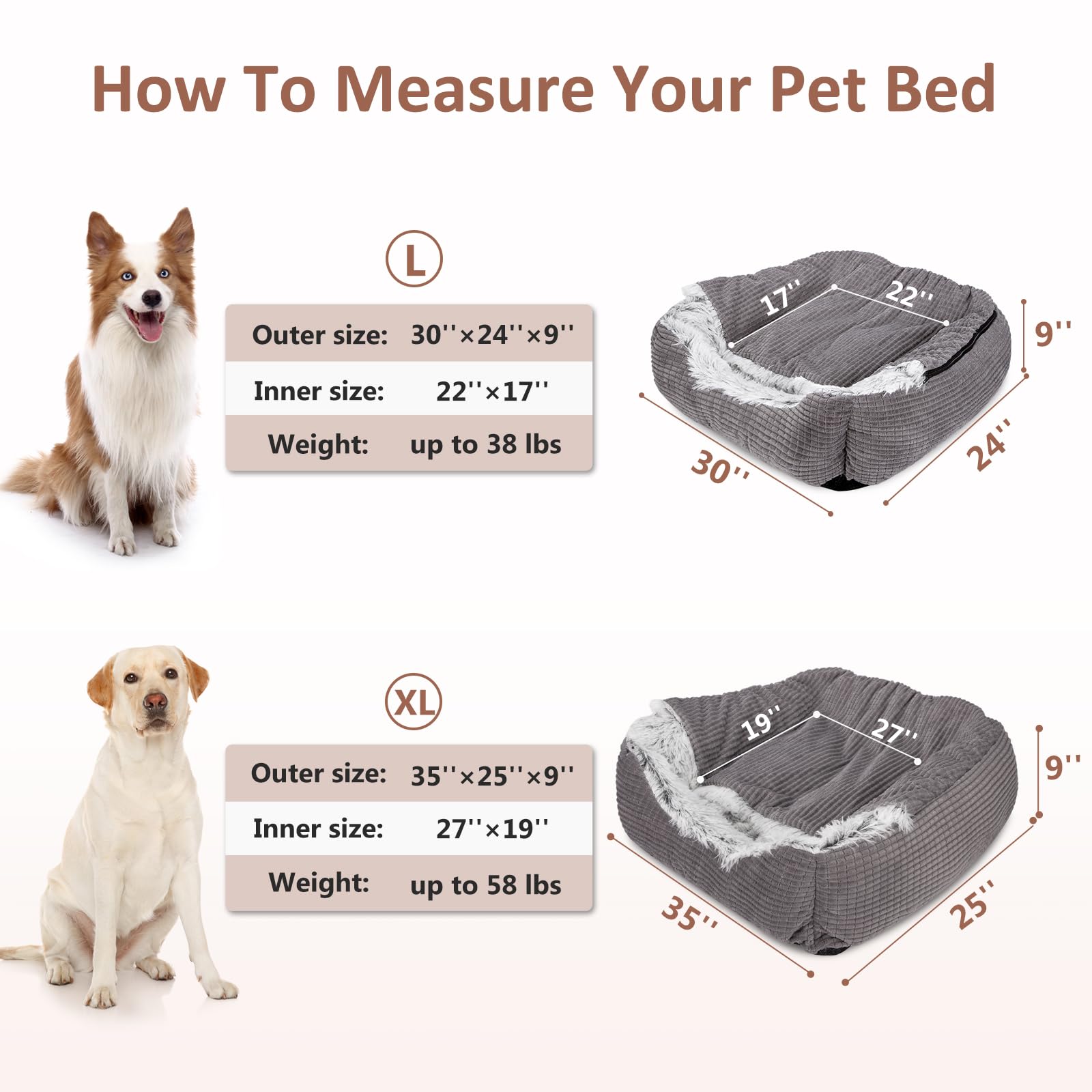 Mixjoy Dog Beds For Large Medium Small Dogs, Rectangle Cave Hooded Blanket Puppy Bed, Luxury Orthopedic Cat Beds For Indoor Cats