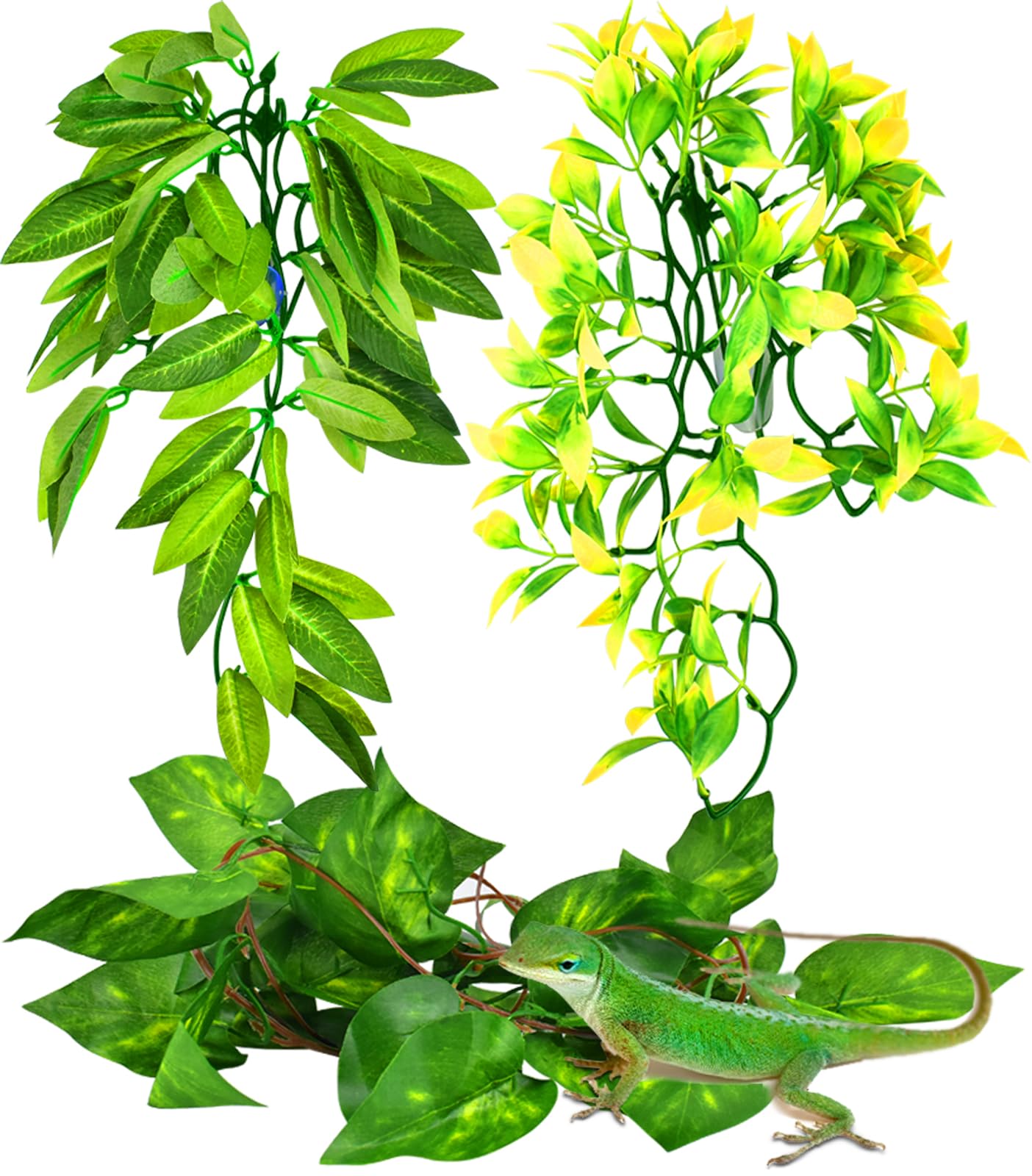 KATUMO Reptile Plants, 3 PCS Amphibian Hanging Plants with Suction Cup for Lizards, Geckos, Bearded Dragons, Snake, Hermit Crab 