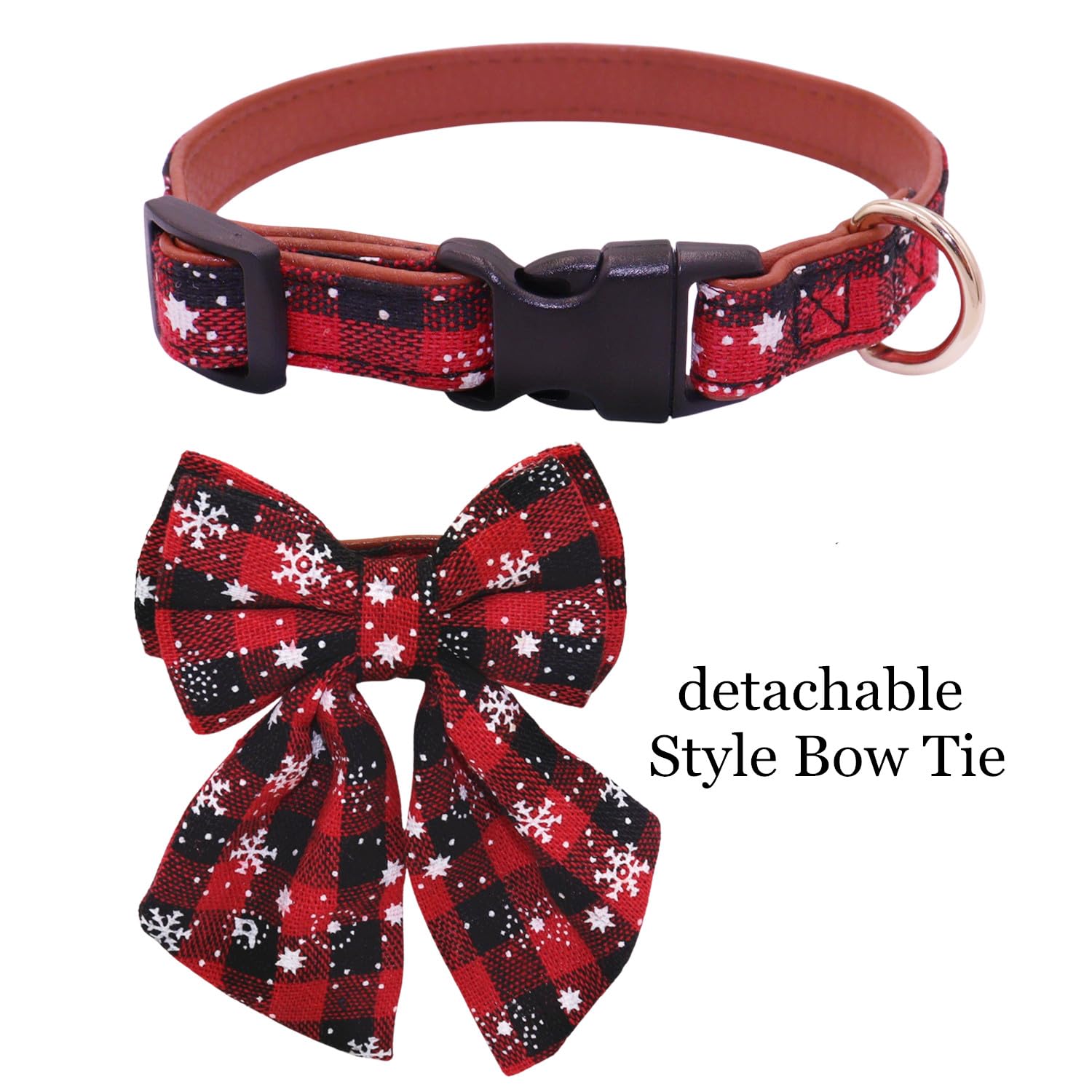 Thain Christmas Dog Collar With Style Bow, Quick Release Plastic Buckle Adjustable Cotton Red Bowtie Dog Christmas Collars For M