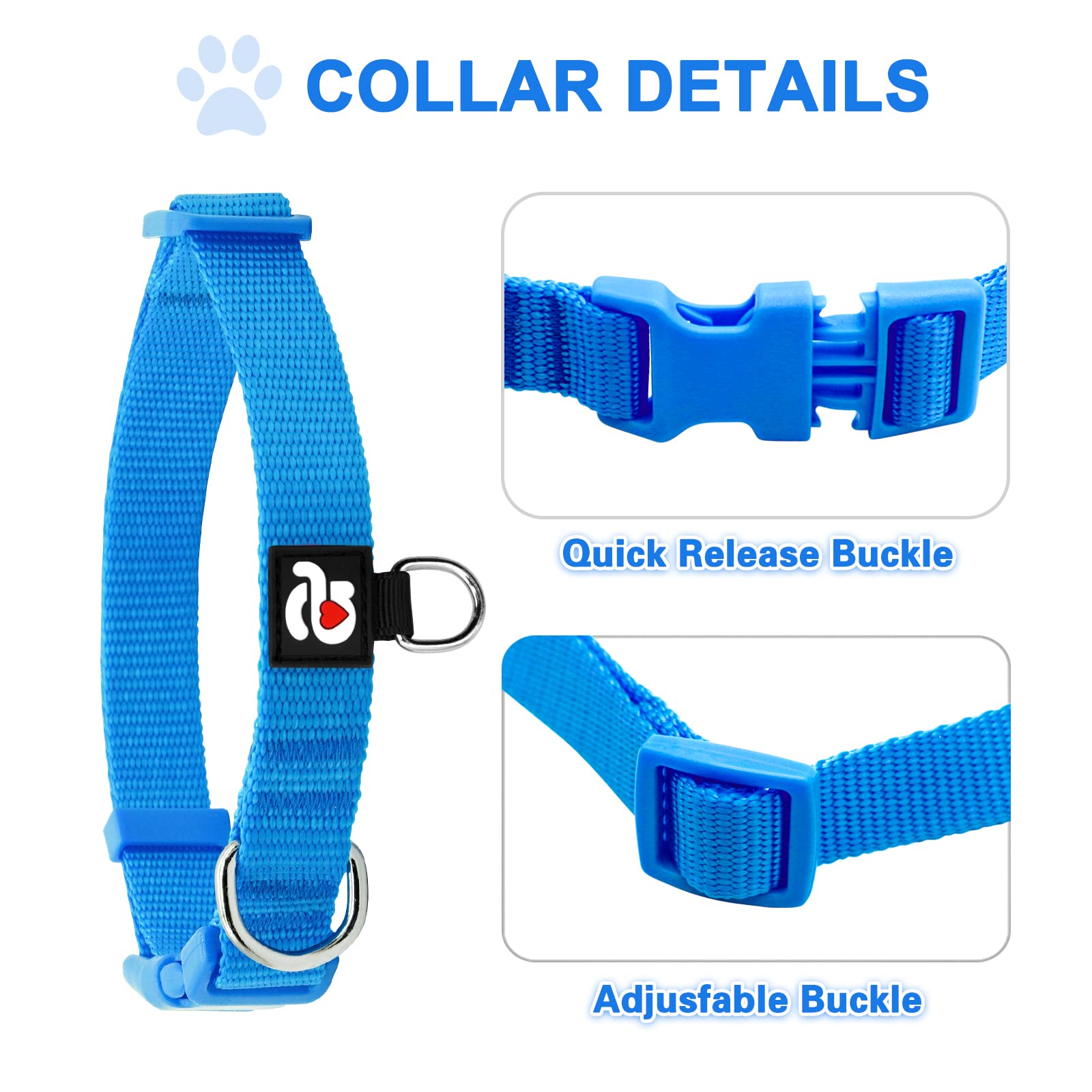 Azuza 3 Pack Dog Collars Comfortable And Adjustable Nylon Dog Collars For Medium Dogs, M (14-20Inch),Green, Blue And Royal Blue