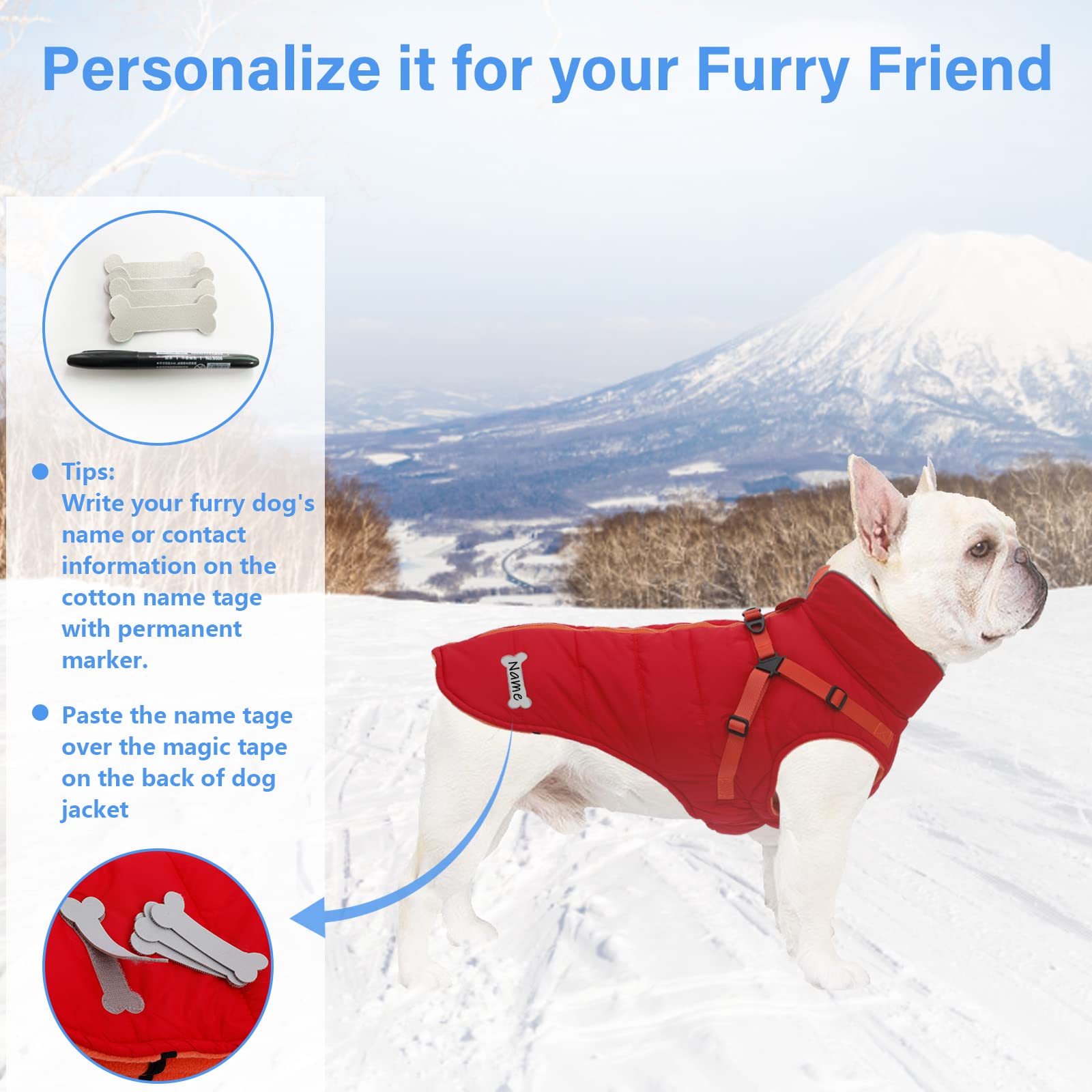 Geyecete Winter Warm Coat Waterproof Dog Winter Jacket With Harness Traction Belt,Windproof Pet Outdoor Jacket Dog Autumn- Can Be Personalized-Red-M