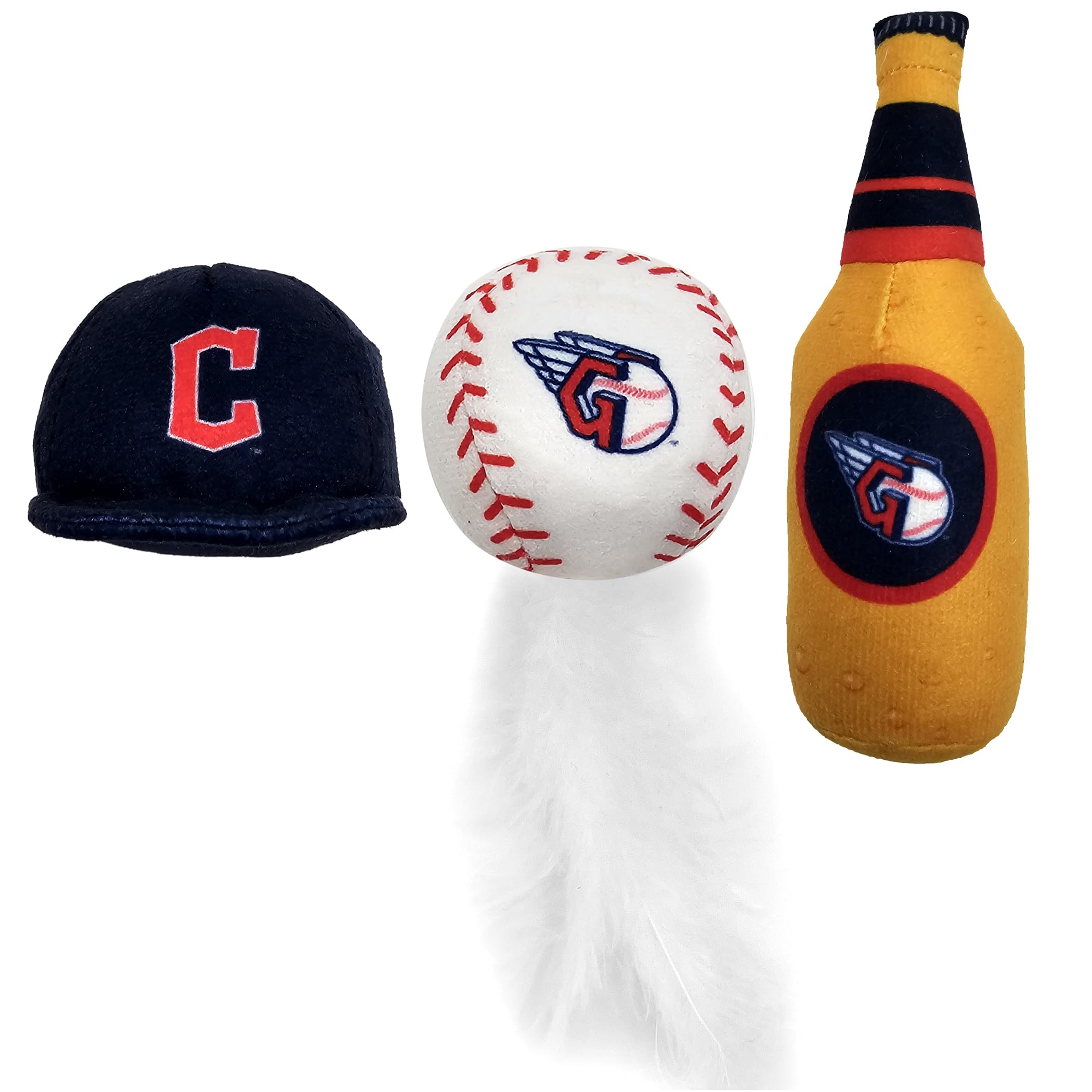Pets First Best Plush Cat Toy - Mlb Cleveland Guardians Complete Set Of 3 Piece Cat Toys Filled With Fresh Catnip. Incld: 1 Base