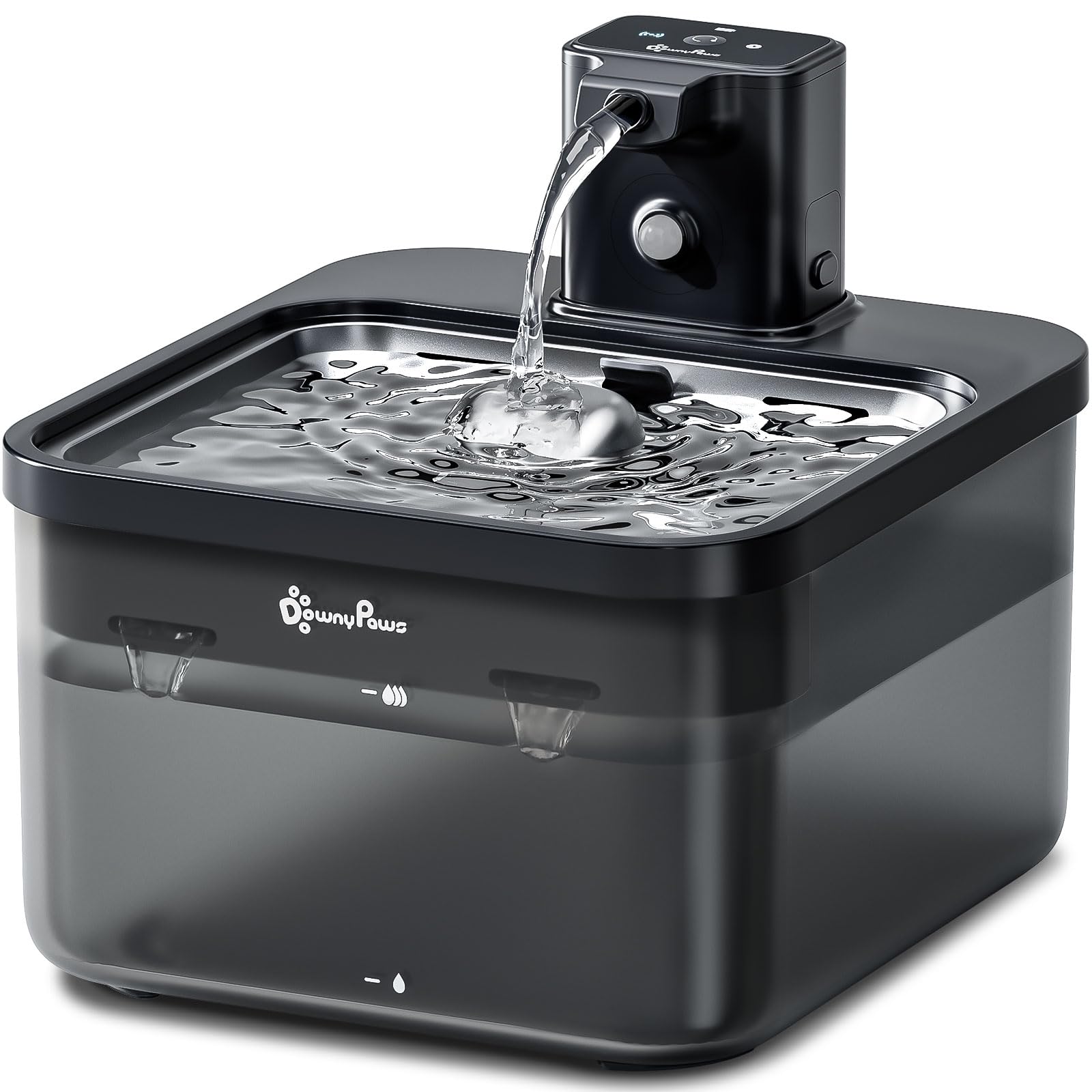 Downypaws Battery Operated Cat Water Fountain Stainless Steel, 84Oz/2.5L Fursink Wireless Pet Water Fountain For Cats Inside, Automatic Cat Waterer Fountain With Faucet, Quiet Pump, Bpa-Free, Black