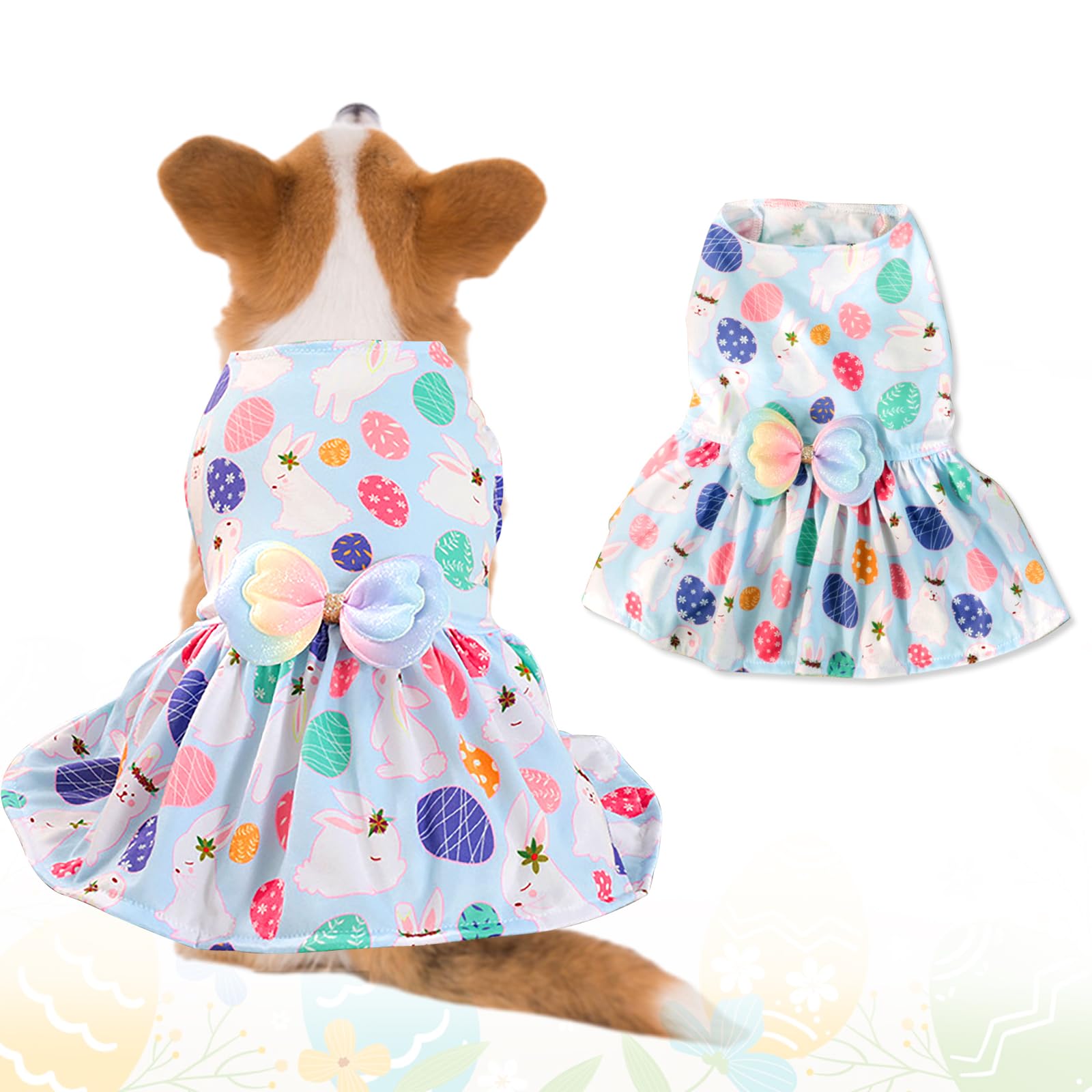 Easter Dog Costume Dress For Pets, Easter Bunny Pet Outfit Dogs Bow Clothes,Light Blue Puppy Skirt, Spring Dog Dress,Size M (17.