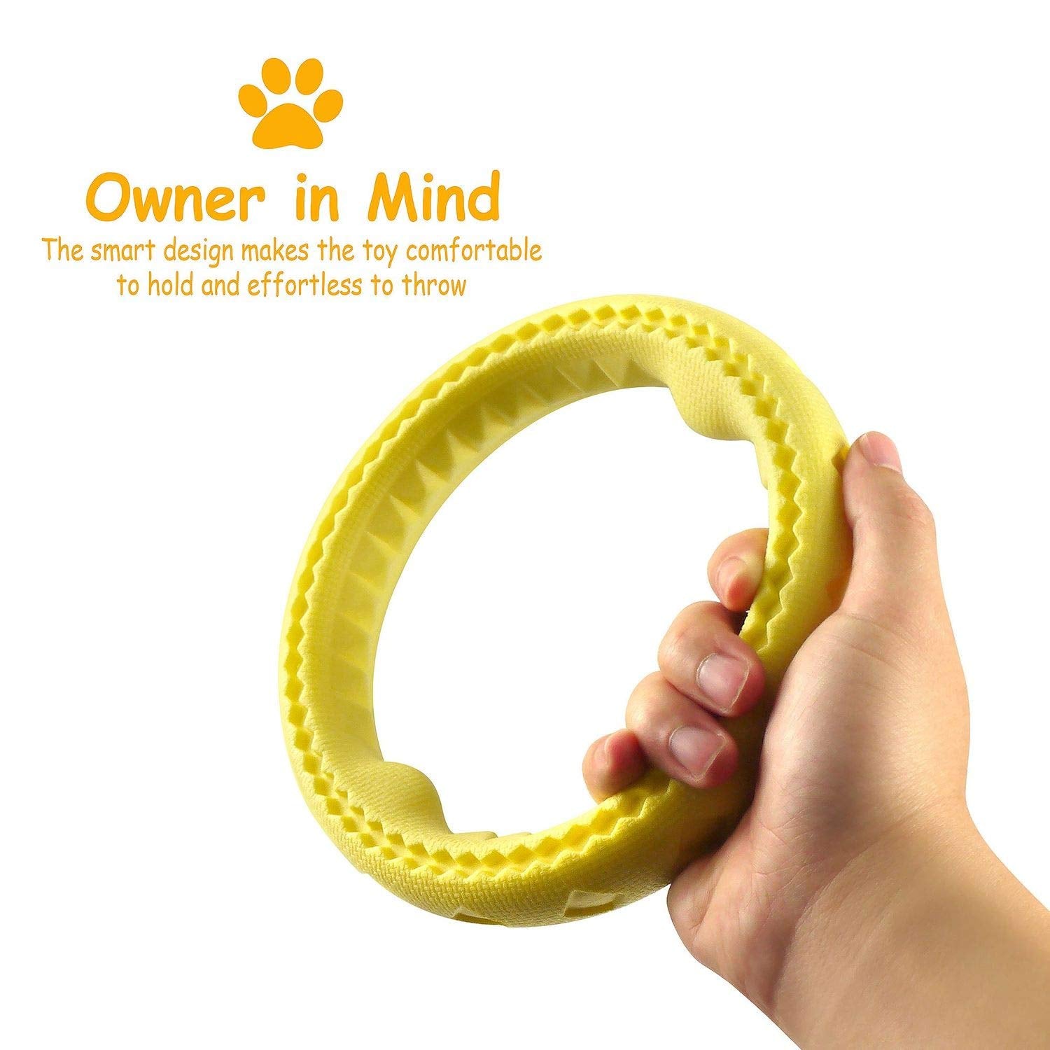 Fluffy Paws Dog Chewing Ring - Soft Rubber Ring Dental Chewing Teething Biting Chasing Training Toy For Small And Medium Dog Puppy - 7', Yellow