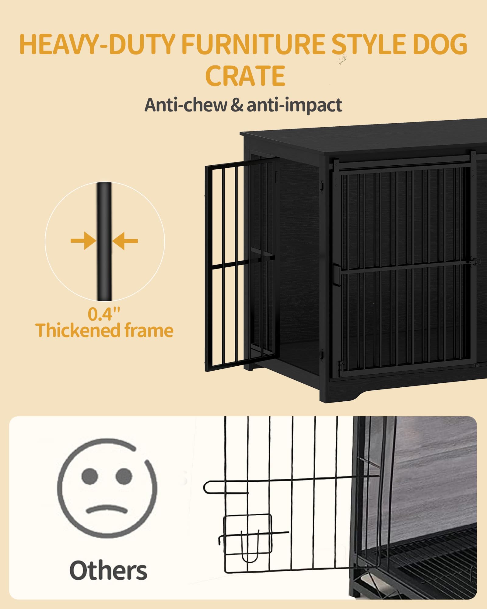 Hzuaneri XXL Large Dog Crate - Heavy Duty Wooden Kennel with Barn Door, 46.9" x 28.3" x 34.6", Black, Model DFC