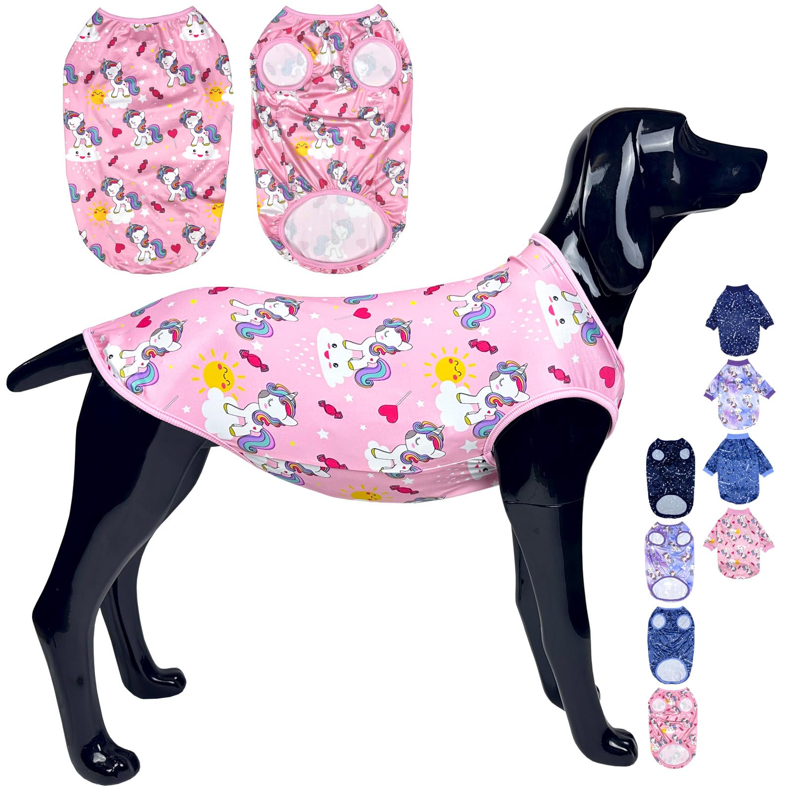 D.E.E Unicorn Galaxy Printed Dog Shirts - Stretchy Tank Tops For Big Dogs (Vunicpink, Large)