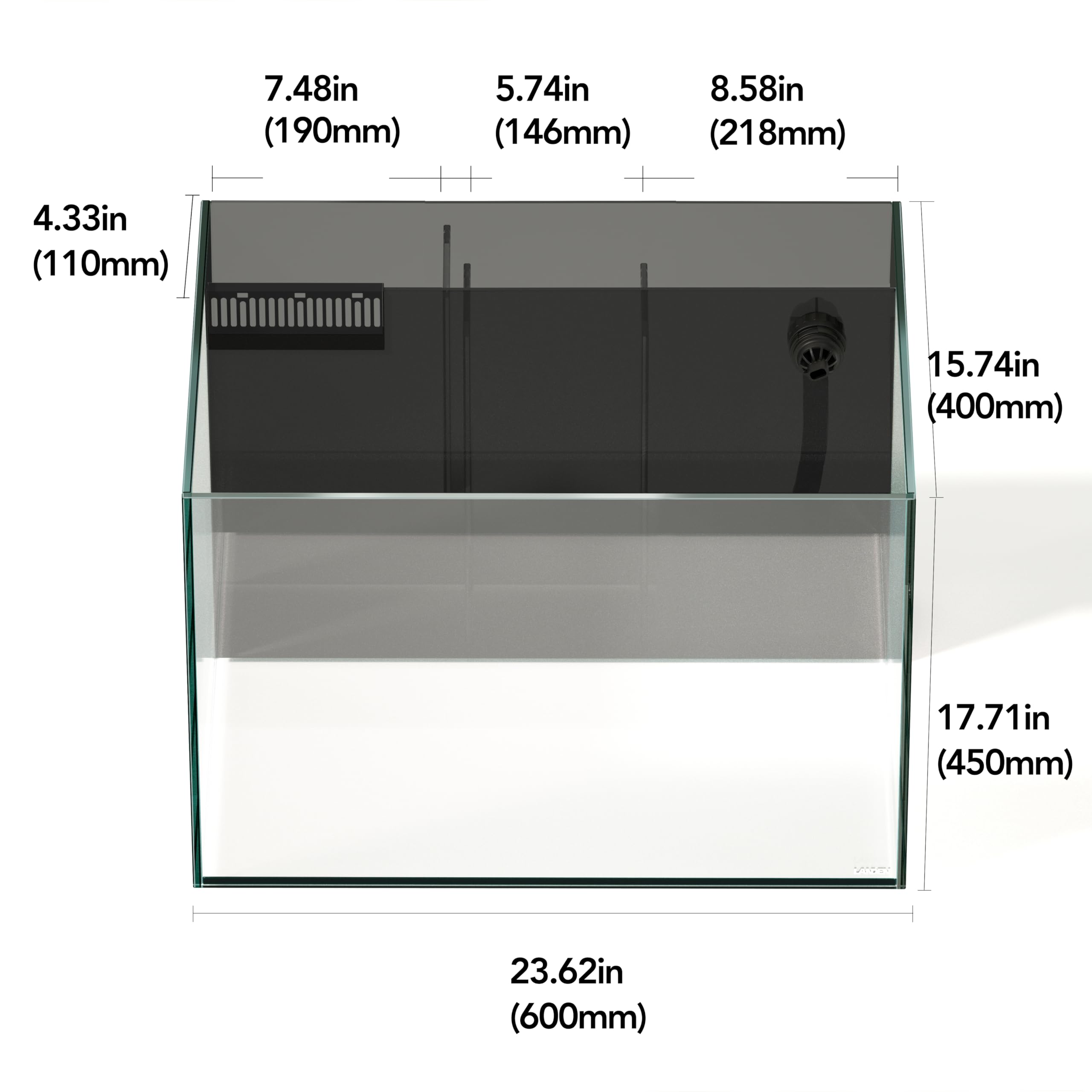 Landen 60P 26.23 Gallon Ultra Clear All Glass Rimless Low Iron Aquarium Tank With Rear Filtration Chamber For Salt And Fresh (Re