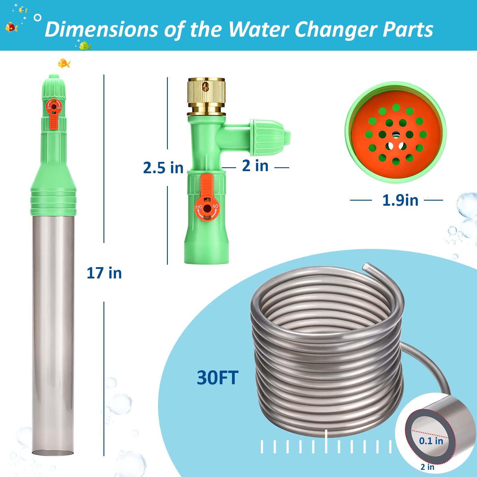 Zzm Fish Tank Cleaning Tools, Aquarium Water Changer Kit, Siphon Fish Tank Vacuum Gravel Cleaner, Universal Water Pump Accessories For Aquarium Quick Water Change (30Ft)