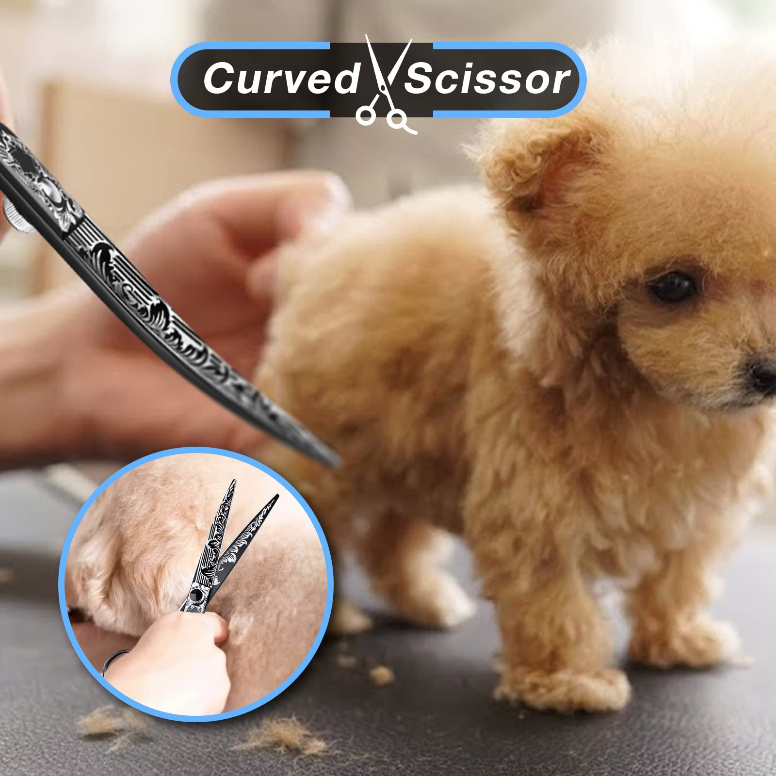 Jason 8 Inch Curved Dog Scissors Blackprofessional Curved Shear With Ergonomic Handle Japanese 440C Stainless Steel Pet Scissor