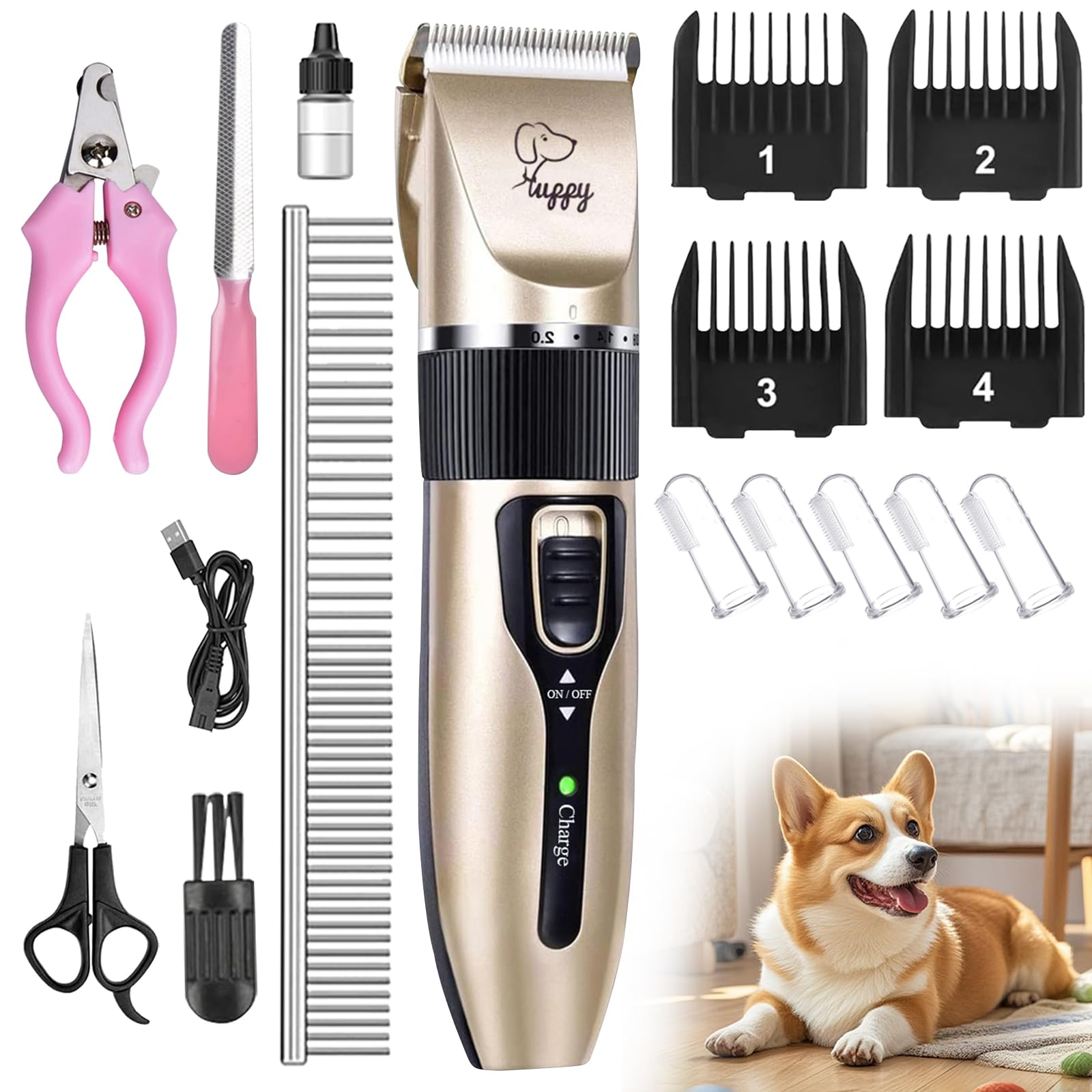 Dog Clippers for Grooming,Dog Grooming Kit Clippers,Dog Grooming kit,Pet Hair Trimmer,Shaver Cordless Electric Quiet Hair Clippe