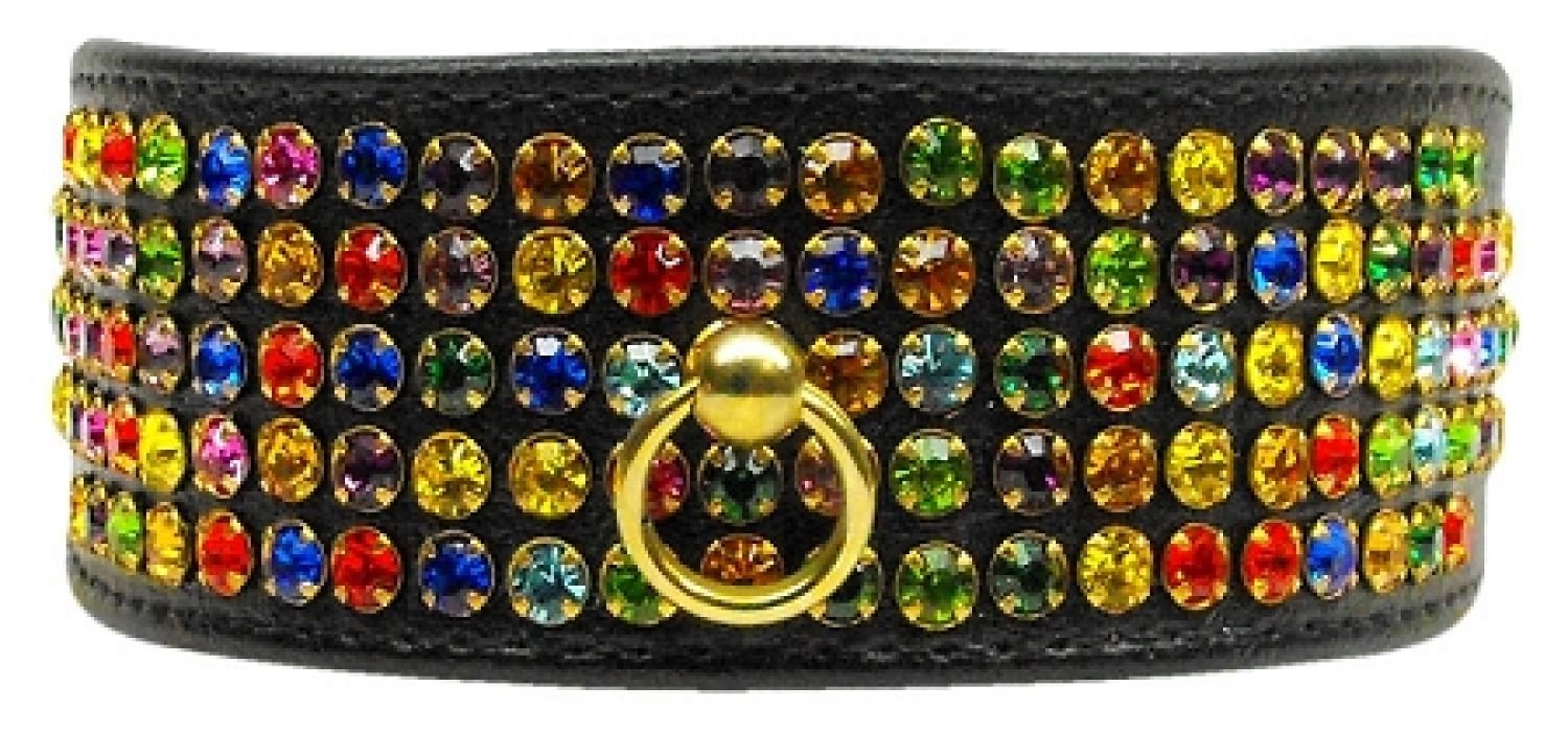 Dog, Puppy & Pet Collar, Five Row Confetti Jewel Set Black 26