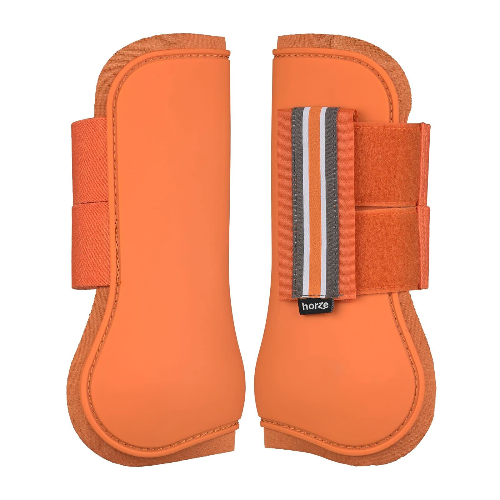Horze Adepto Open Front Tendon Boots | Durable Shell With Neoprene Lining - Coral Gold - Pony