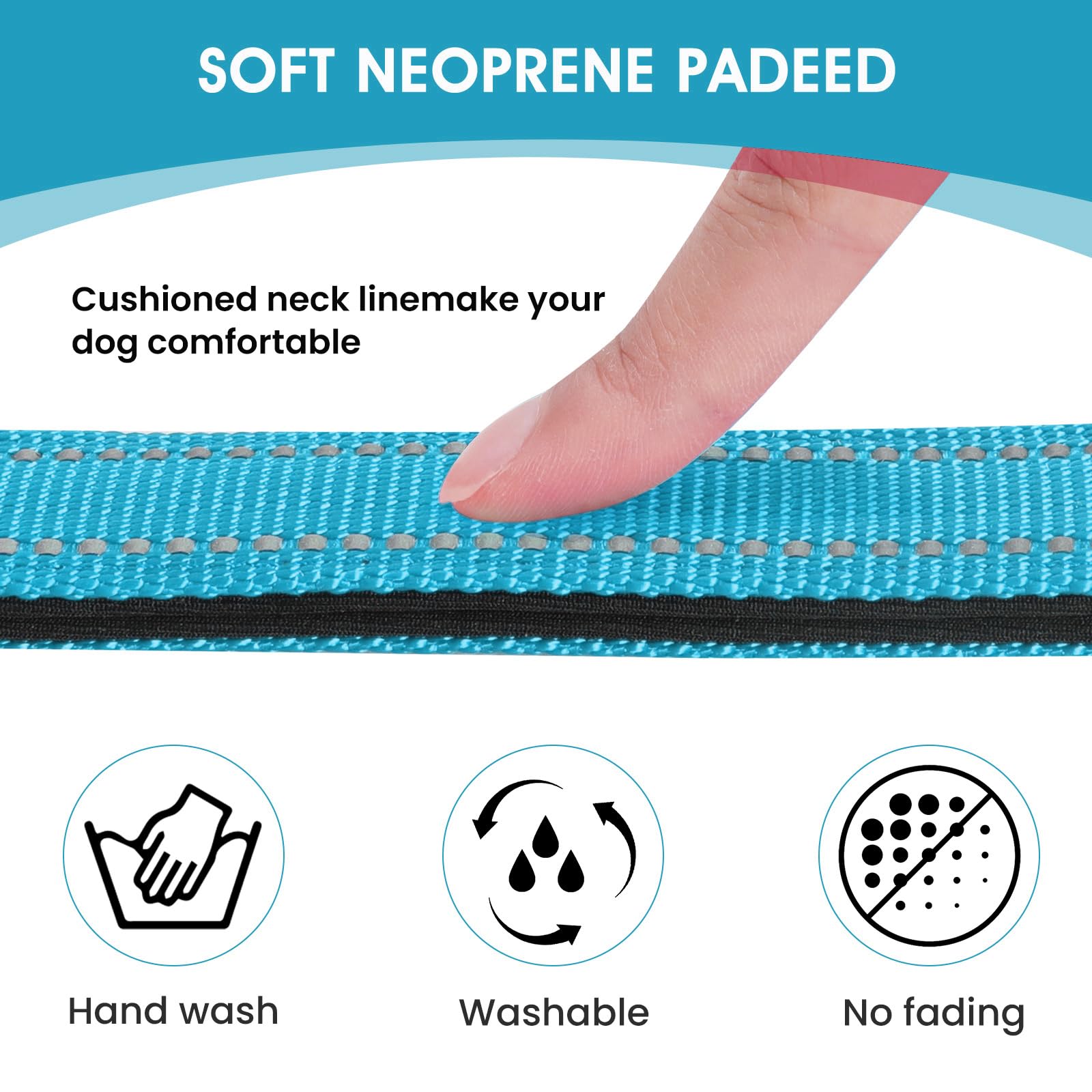 Penseepet Reflective Dog Collar Padded With Soft Neoprene Breathable Quick Release Basic Dog Collars For Puppy Small Dogs Sky Blue