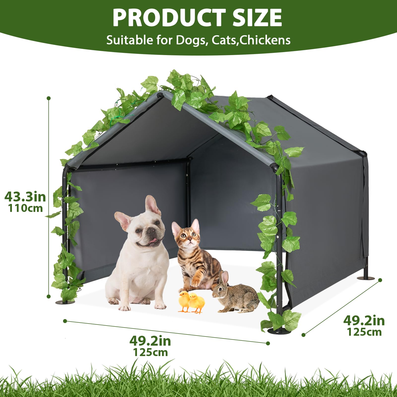 Large Dog Shade For Outside - Litail Outdoor Dog Kennel For Small Dogs, 4.1'X4.1'X3.6' Outdoor Sun Rain Canopy Pet House, Waterp