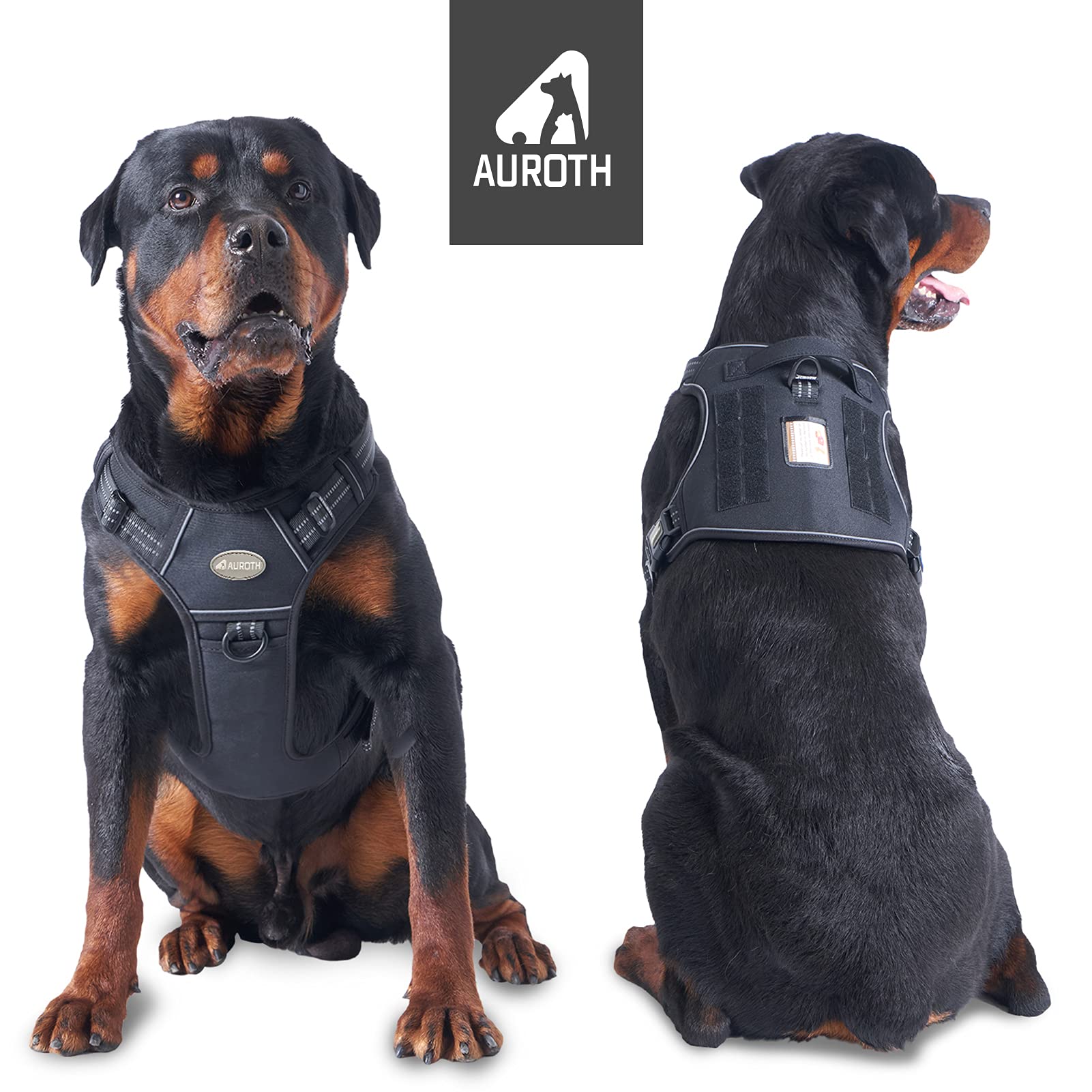 Auroth Tactical Harness For Large Dogs No Pull Adjustable Pet Harness Reflective K9 Working Training Easy Control Pet Vest Military Service Dog Harnesses Black L