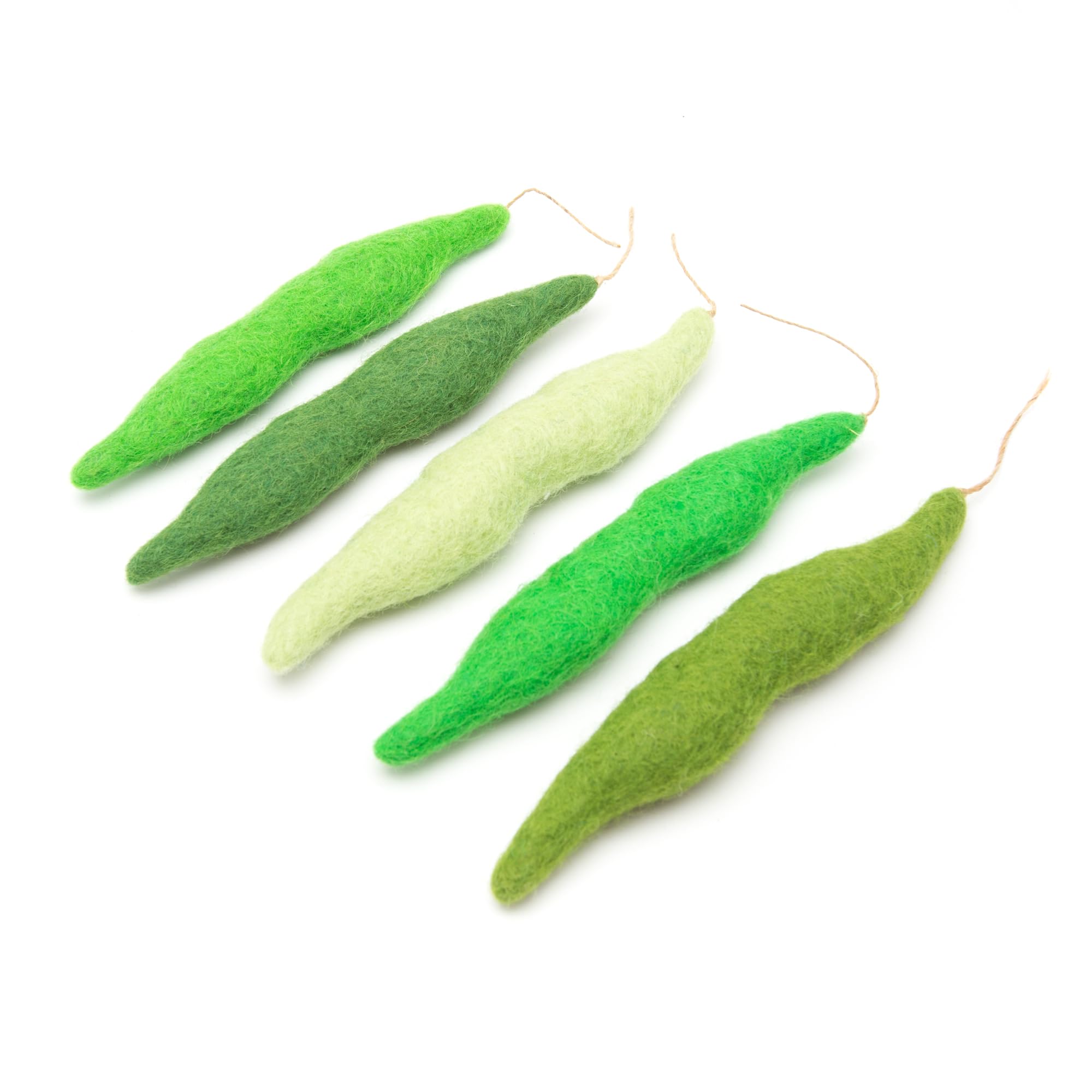 Glaciart One Green Beans Cat Toy - 5 Pcs | Soft Fuzzy Enrichment 100% Natural Wool - Interactive Catnip Play Cat Toy Set - Safe 