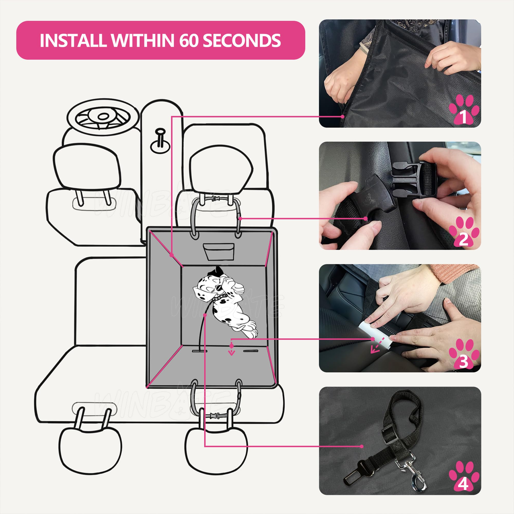 Winbate Dog Car Seat Medium Size Dogs For Car, Scratchproof Waterproof Sturdy Rear Dog Booster Seat Large Dog, Dog Hammock With Dog Leash Pockets For Suvs, Cars And Trucks Travel,19' X 23'X 19'