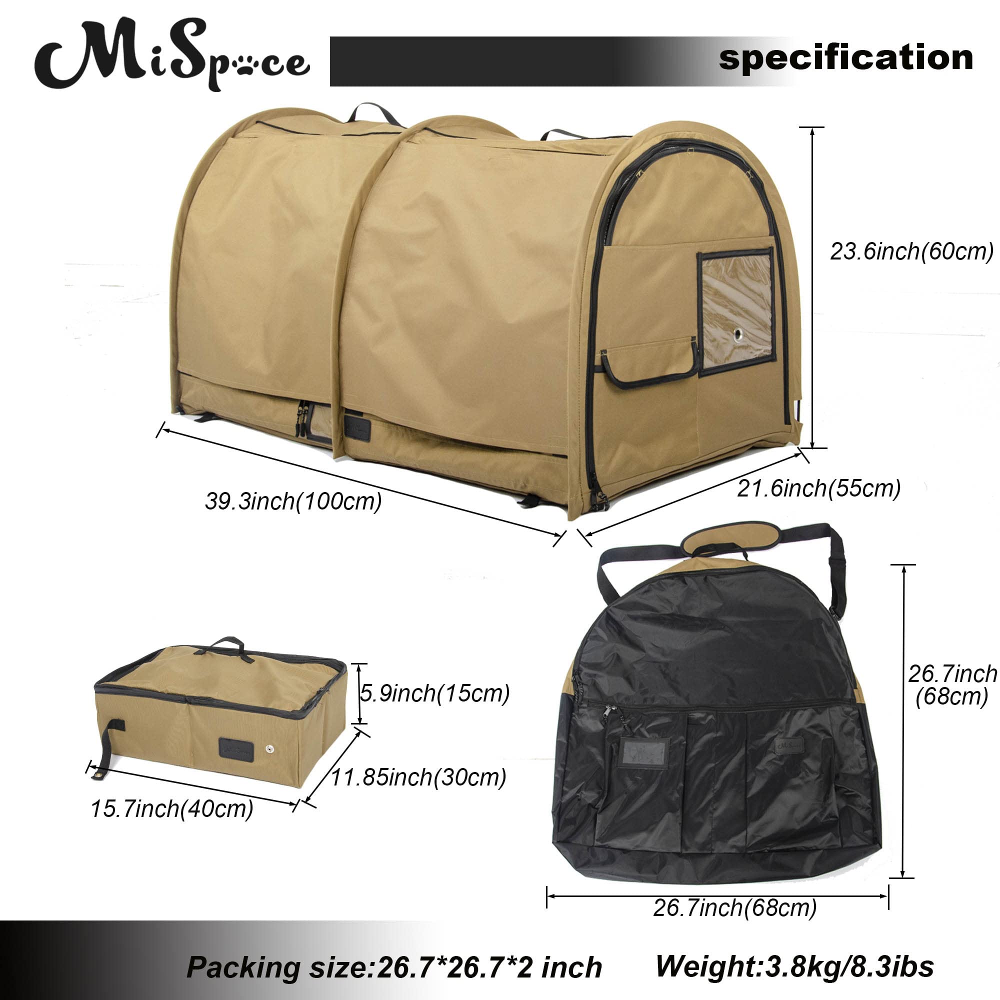 porayhut Mispace Portable Twin Compartment Show House Cat Cage/Condo - Easy to Fold & Carry Kennel - Comfy Puppy Home & Dog Trav