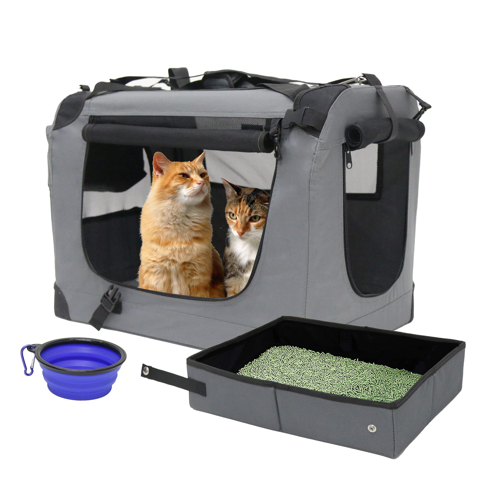 Prutapet Large Cat Carrier 24'X16.5'X16.5' Soft-Sided Portable Pet Crate For Car Traveling With Collapsible Litter Box And Bowl