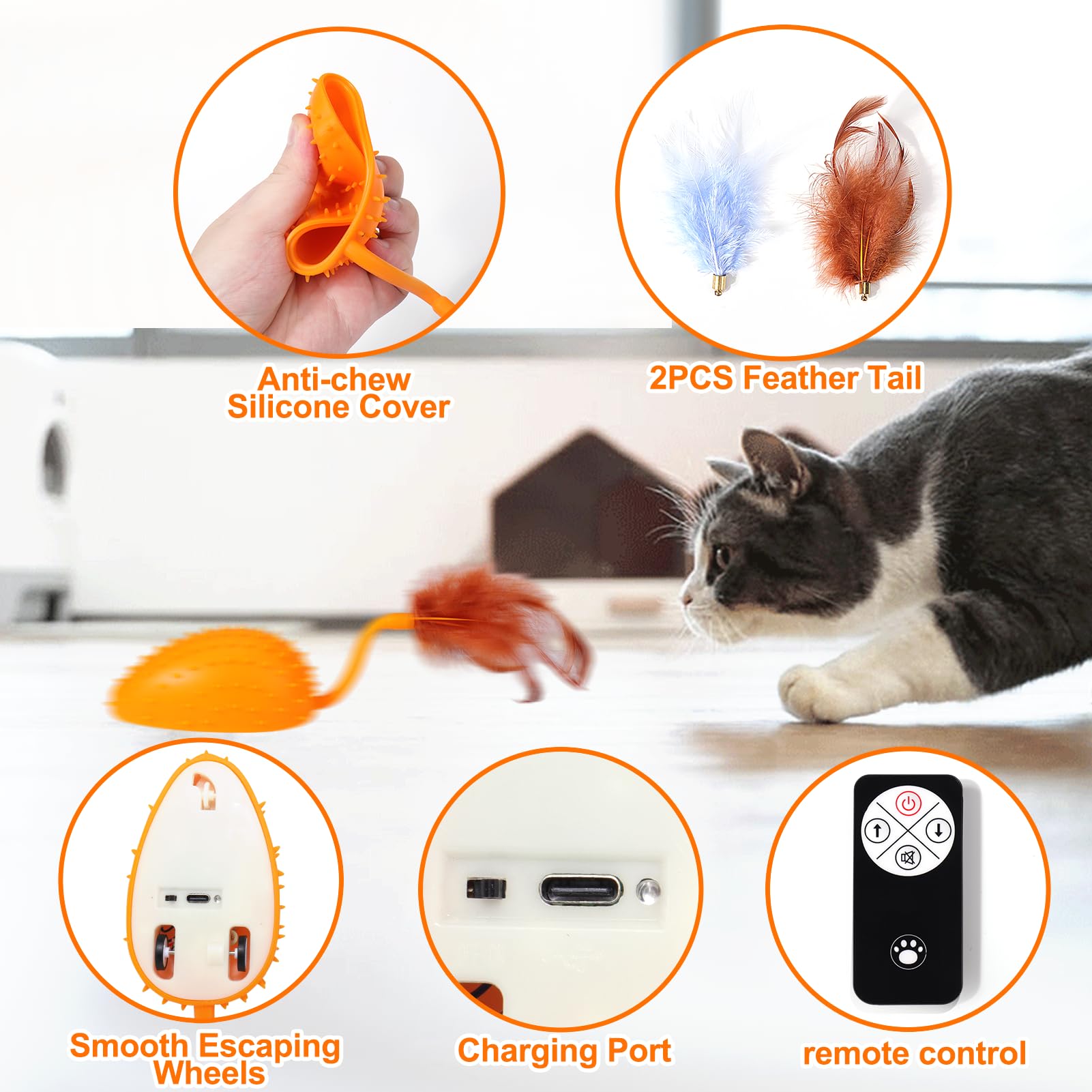 Mity Rain Cat Interactive Toys For Indoor Cats, Remote Control Toy With Feather Tails, Cat Automatic Toy For Cats Exercise Catch