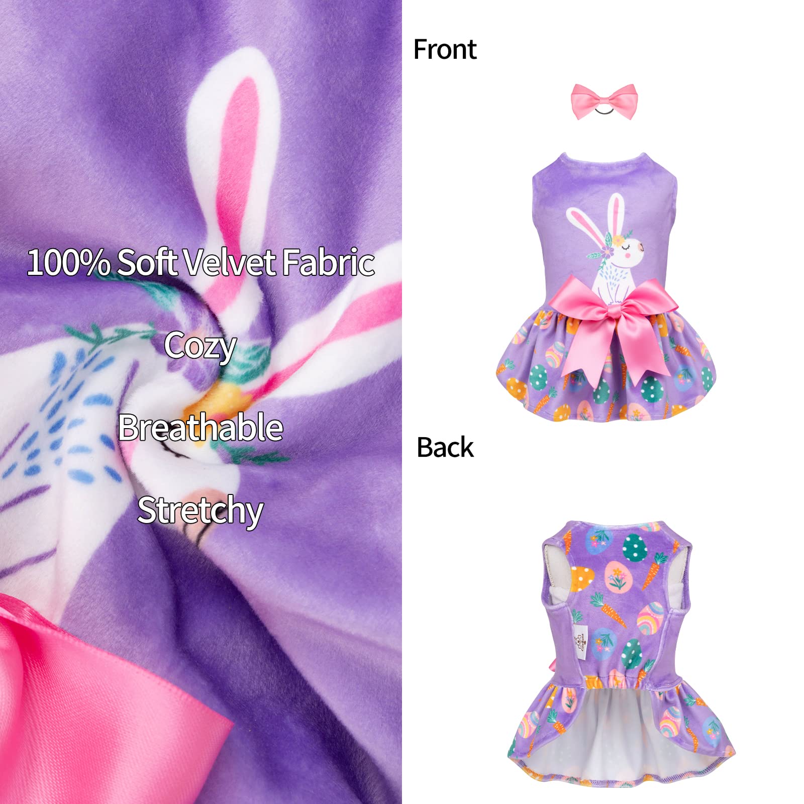 Cutebone White Rabbit Dog Easter Dress Velvet For Small Dogs Girl Eggs Skirt Puppy Purple Dresses Dog Clothes Cva19S-D