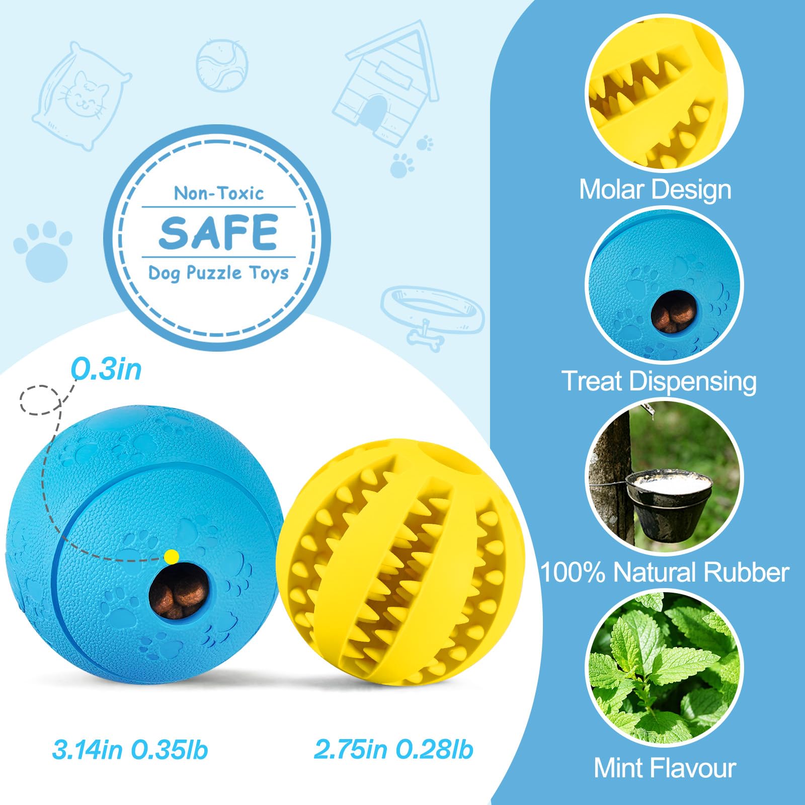 HIPPIH Dog Puzzle Toys 2 Pack, Dog Enrichment Toys for Large Dogs & Small Dogs, Puppy Balls for Treat Dispensing, Durable Balls