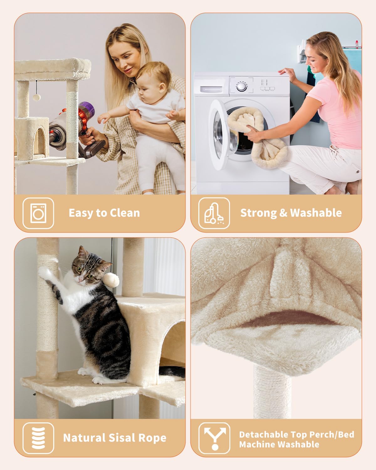 PETEPELA 56.3 Inches Multi-Level Cat Tree Cat Tower with Sisal Covered Scratching Posts, Comfort Condo, Extra Large Hammock and