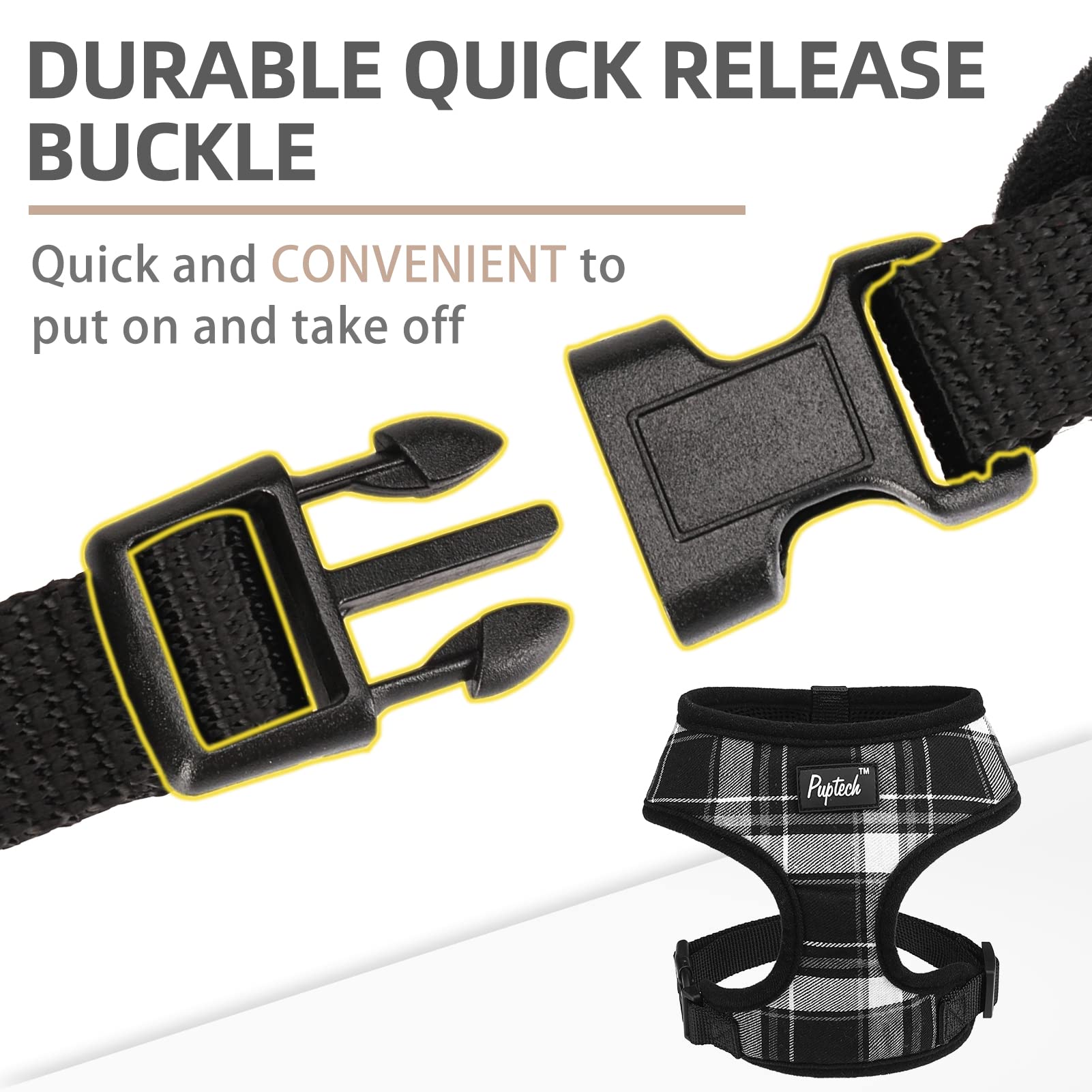 Pupteck Soft Mesh Dog Harness And Leash Set Pet Puppy Cat Comfort Padded Vest No Pull Harnesses, Black, Xs
