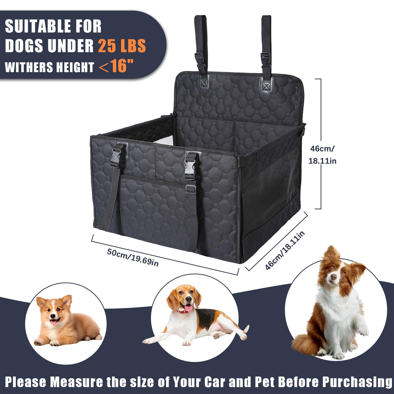 Dog Car Seat For Medium Small Dogs, Pet Car Seat With Adjustable Safety Belt & Storage Pockets, Breathable Waterproof Pet Car Se