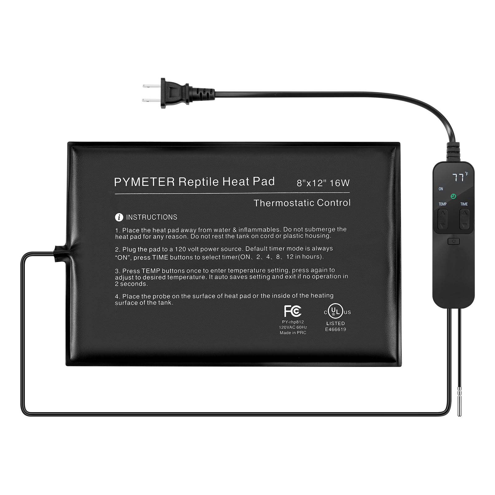 Pymeter Reptile Heating Pad With Pid Thermostat & Timer 8''X12'' Terrarium Under Tank Heater For Hermit Crab/Snake/Turtle/Lizard