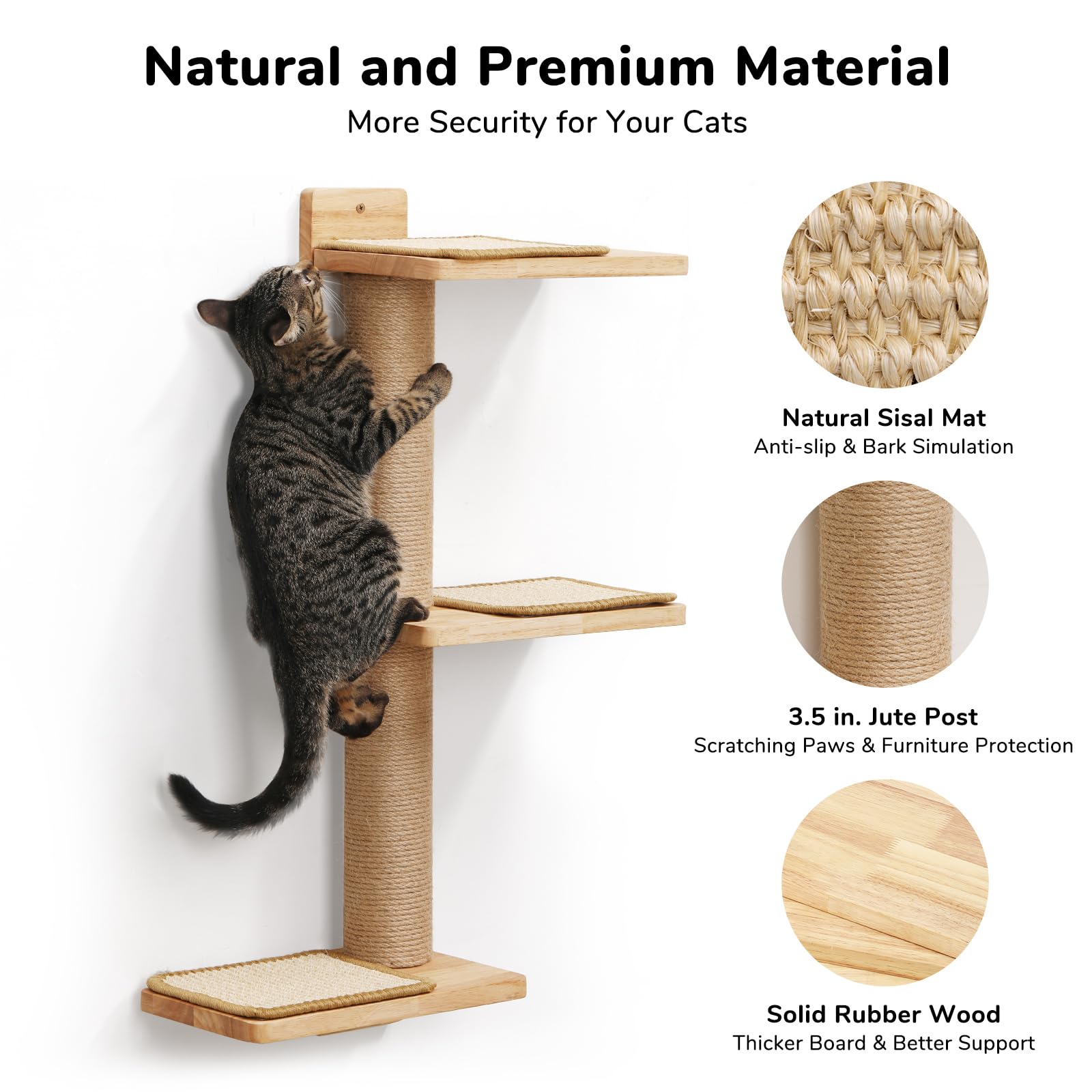 Fukumaru Cat Wall Shelves, 3 In 1 Transformable Cats Scratching Post Wall Mounted, Diy Kitten Walls Jungle And Perch Platform Su