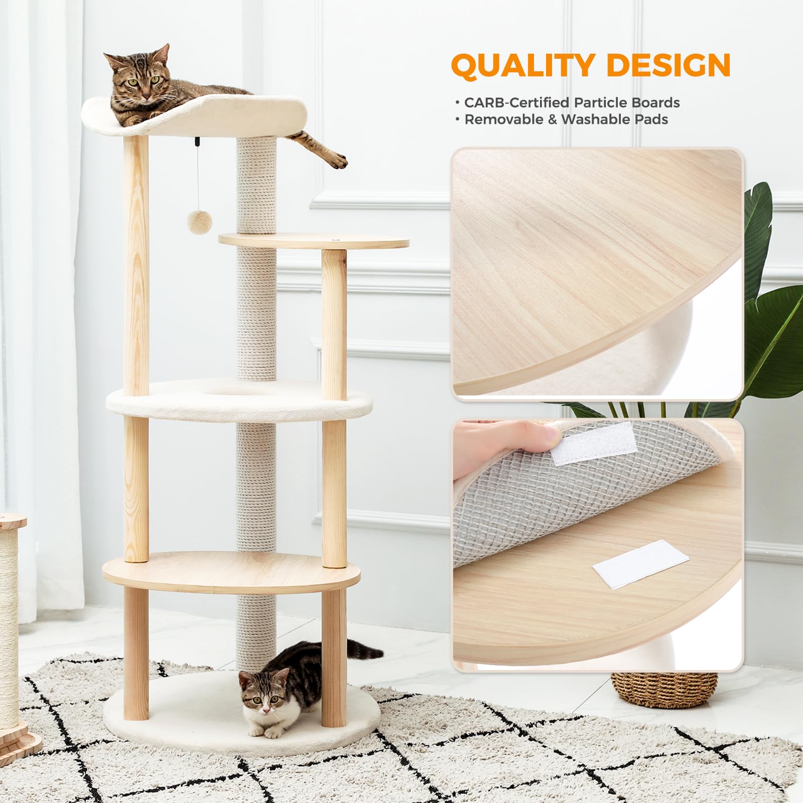 PETEPELA Cat Tree Cat Tower for Indoor Cats,5-Level Cat Play House Cat Activity Center with Scratching Posts Beige