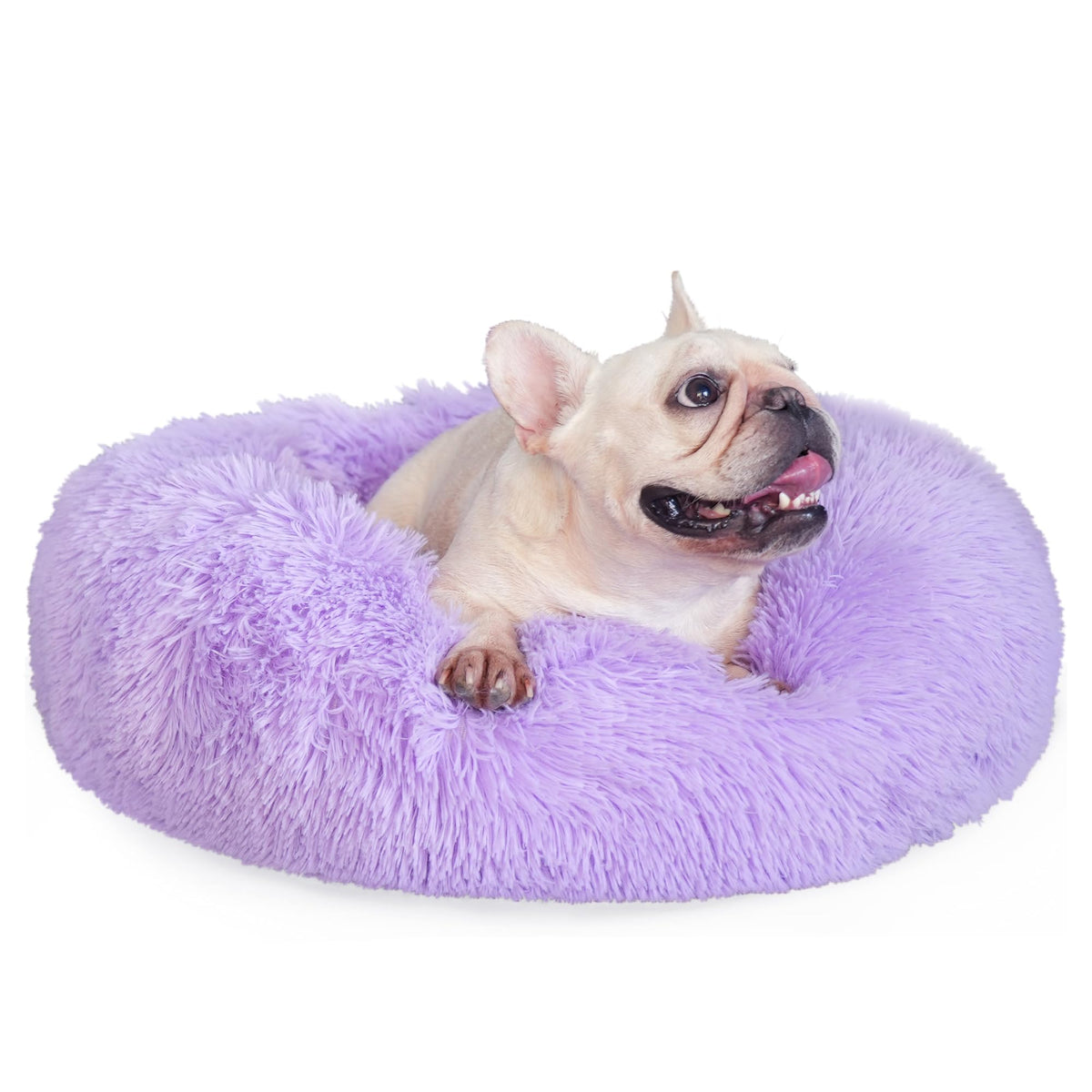 Purple Dog Bed Medium Size Dog 23 Inch Anti-Anxiety Donut Dog Cuddler Bed, Warming Cozy Soft Dog Round Bed, Fluffy Faux Fur Plush Dog Cat Cushion Bed For Small Medium Dogs And Cats