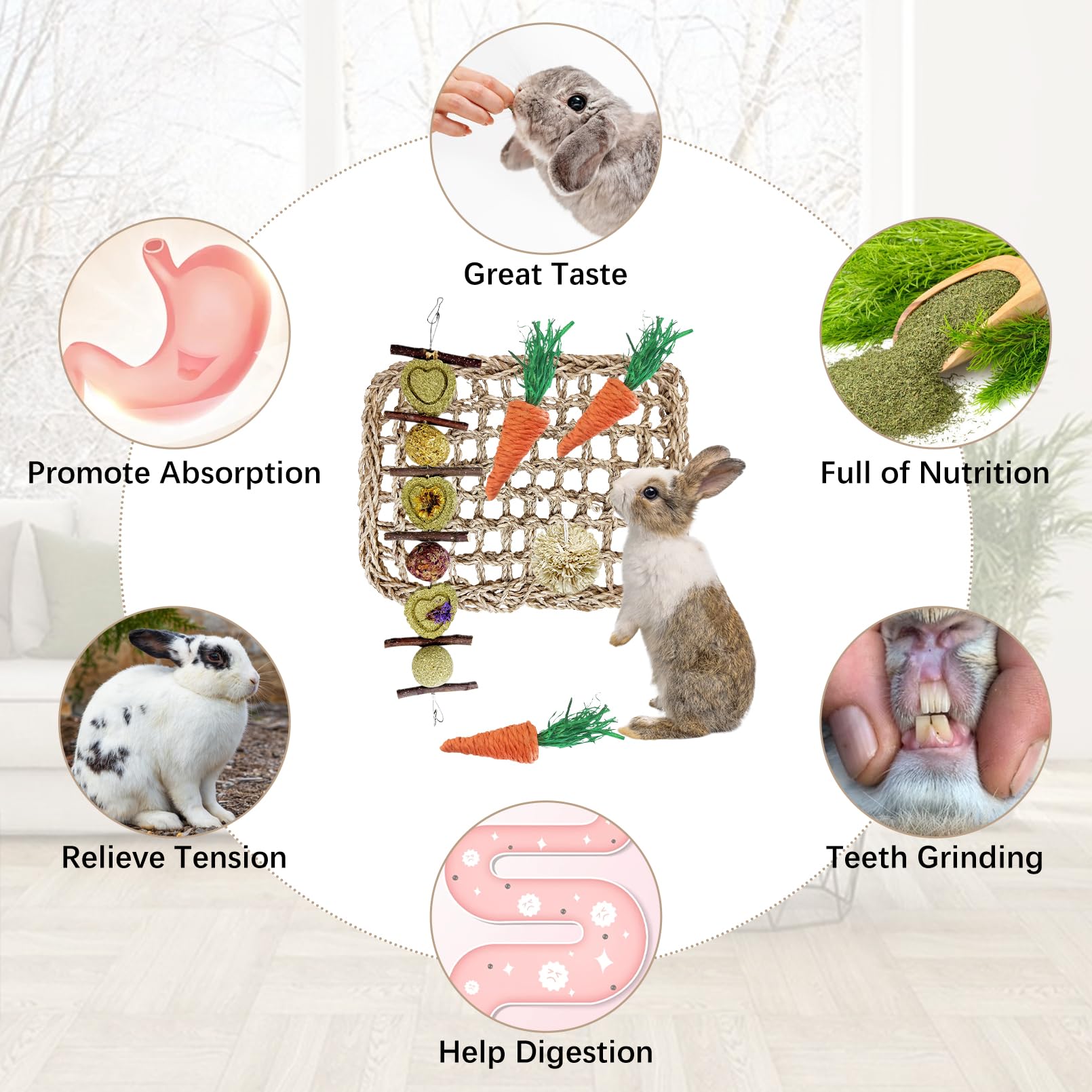 Hamiledyi Rabbit Seagrass Activity Mat & Toys For Teeth Grinding & Enrichment - Rabbits, Guinea Pigs, Hamsters & More - Natural
