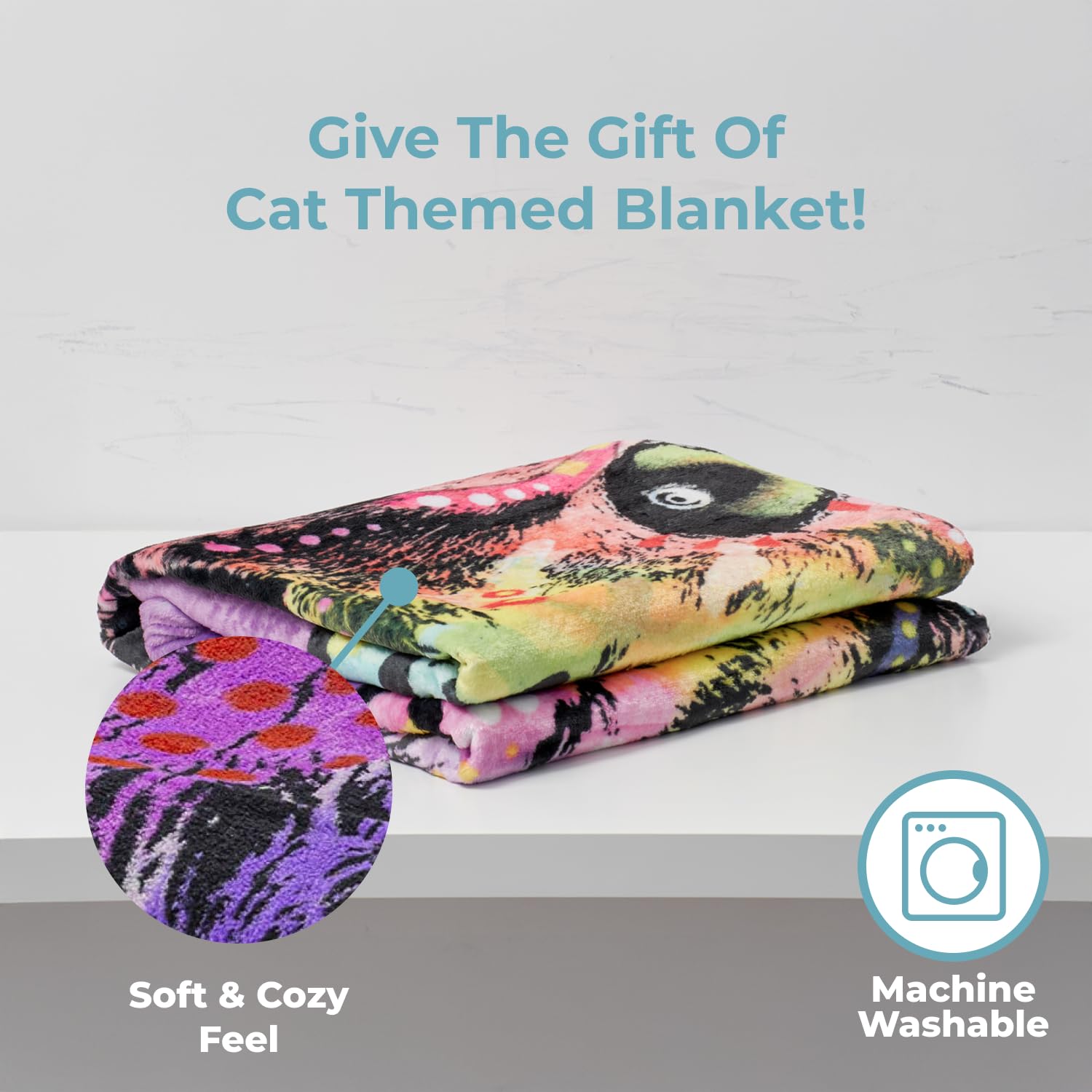 Dawhud Direct 50x60-Inch Cat Blanket Dean Russo 9 Lives - Plush Fleece Throw Blanket for Adults and Kids - Soft and Cozy for Bed