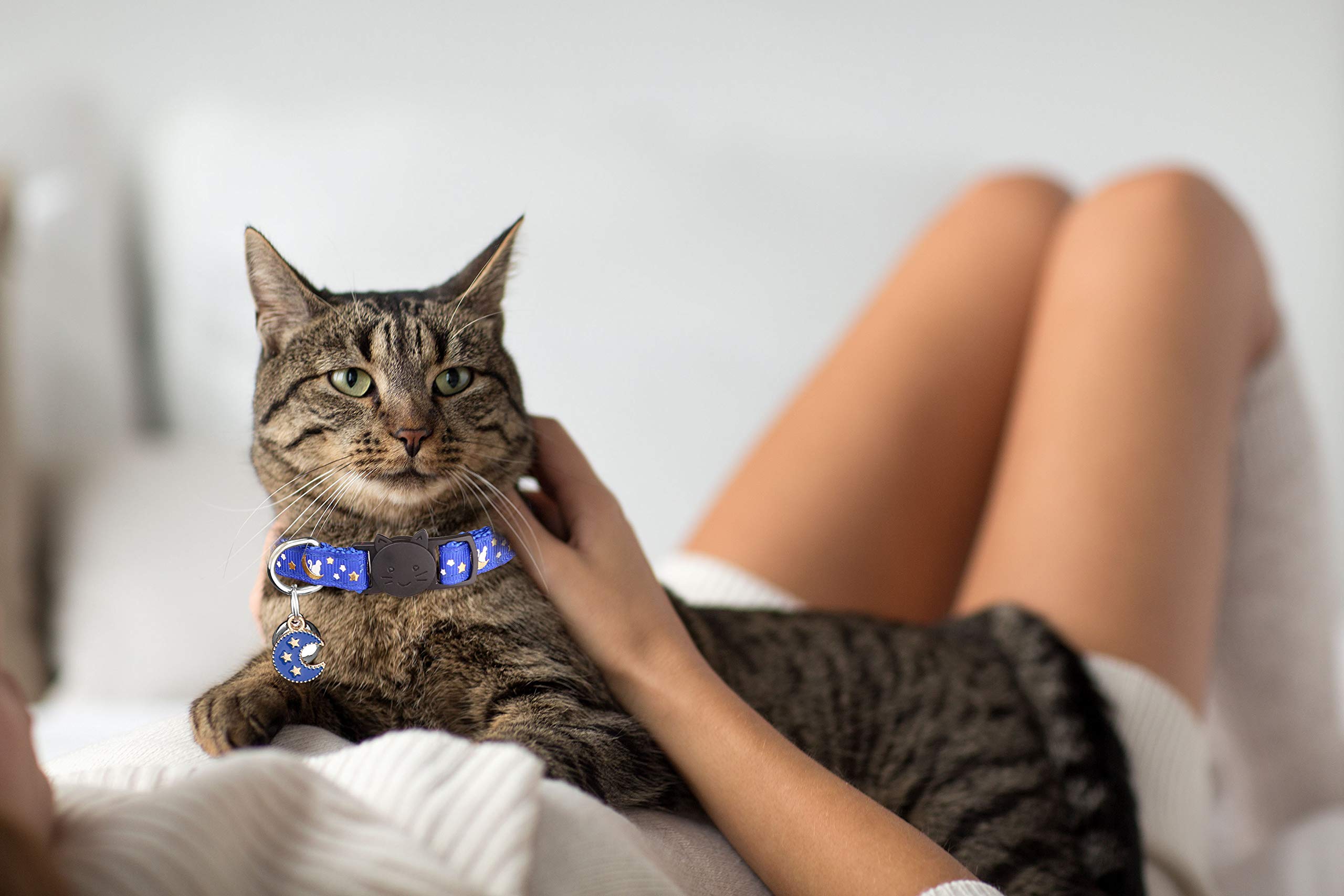 2Pcs Breakaway Cats Collars Cat Collars For Boy Cats Moons Adjustable Kitten Collars With Bell & Pendant Glow In The Dark,Black+