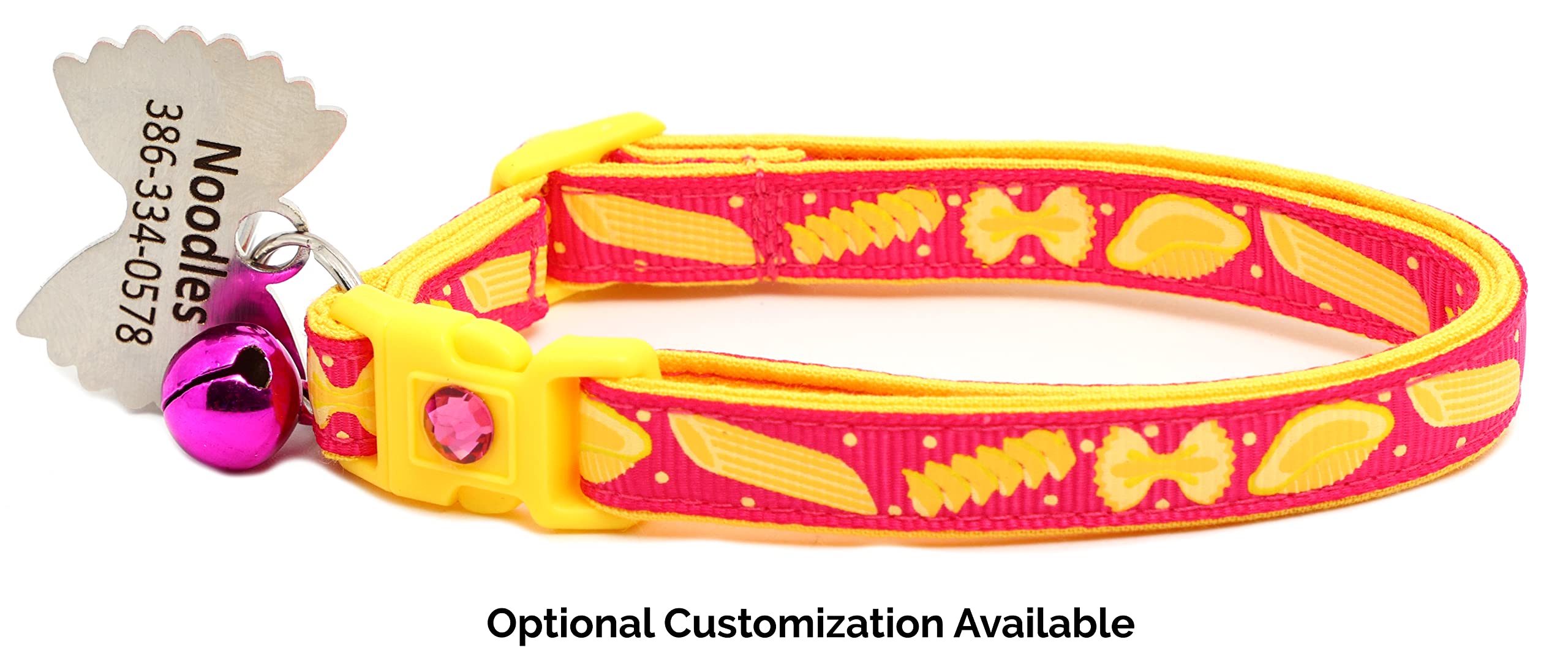 Noodle Cat Collar - Safety - Breakaway - Charm And Bell - Pugs2Persians (Large(10Lbs & Up), Pink)