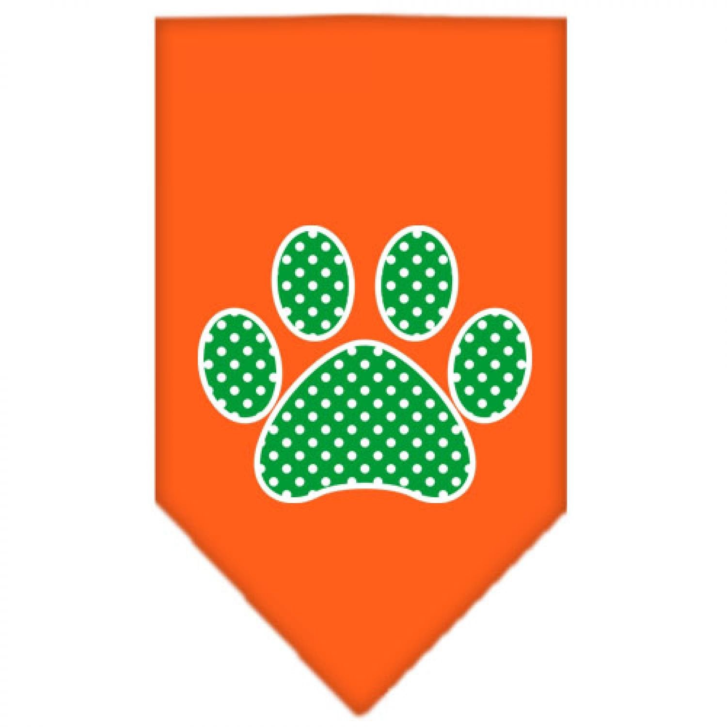 Pet and Dog Bandana Screen Printed, &quot;Green Swiss Dot Paw&quot; Orange Large